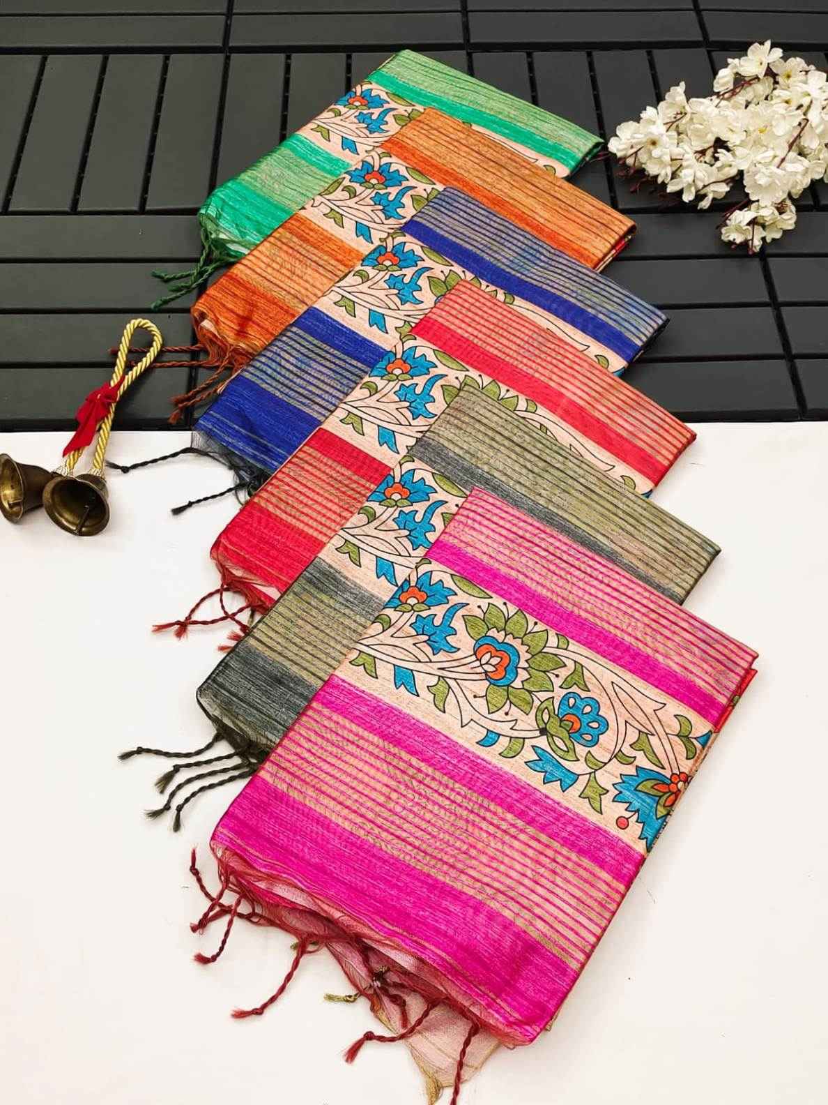 KALAMKARI SOFT TUSSAR SILK ZARI LINNING PALLU SAREE AT WHOLESALE PRICE
