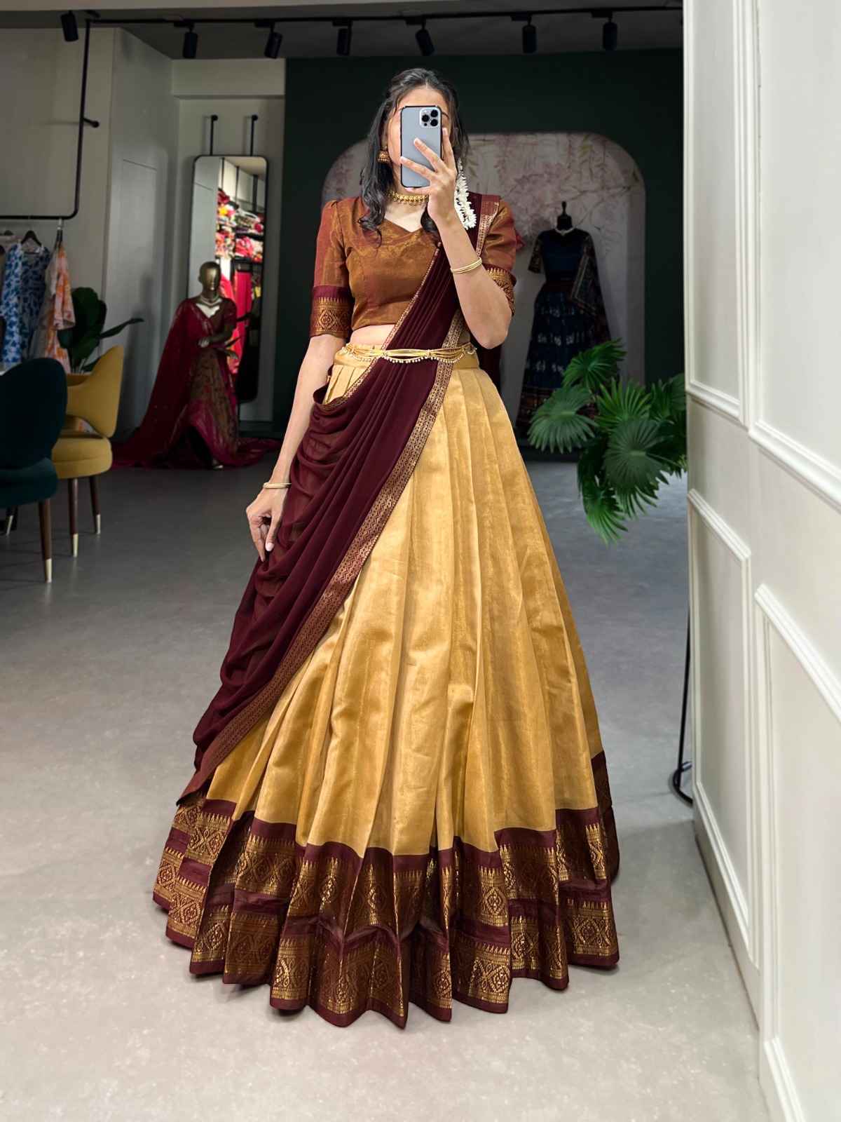 KANCHIPURAM ZARI WEAVING WORK LEHENGA CHOLI AT WHOLESALE PRICE