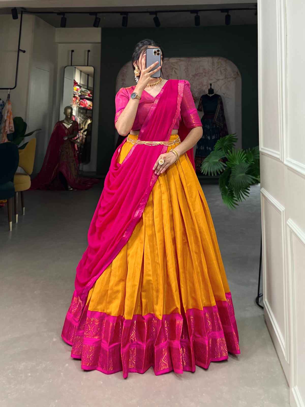 KANCHIPURAM ZARI WEAVING WORK LEHENGA CHOLI AT WHOLESALE PRICE