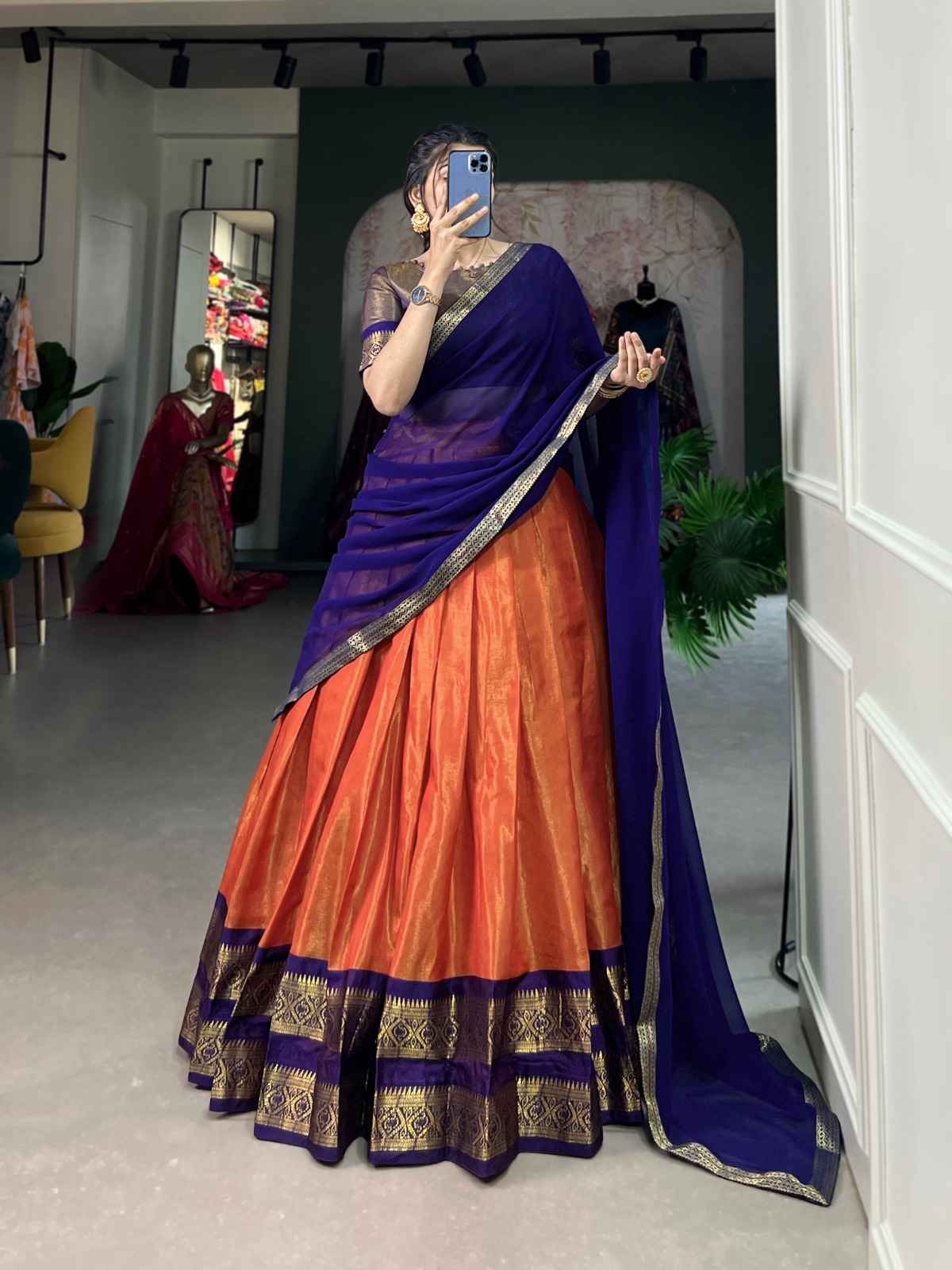 KANCHIPURAM ZARI WEAVING WORK LEHENGA CHOLI AT WHOLESALE PRICE