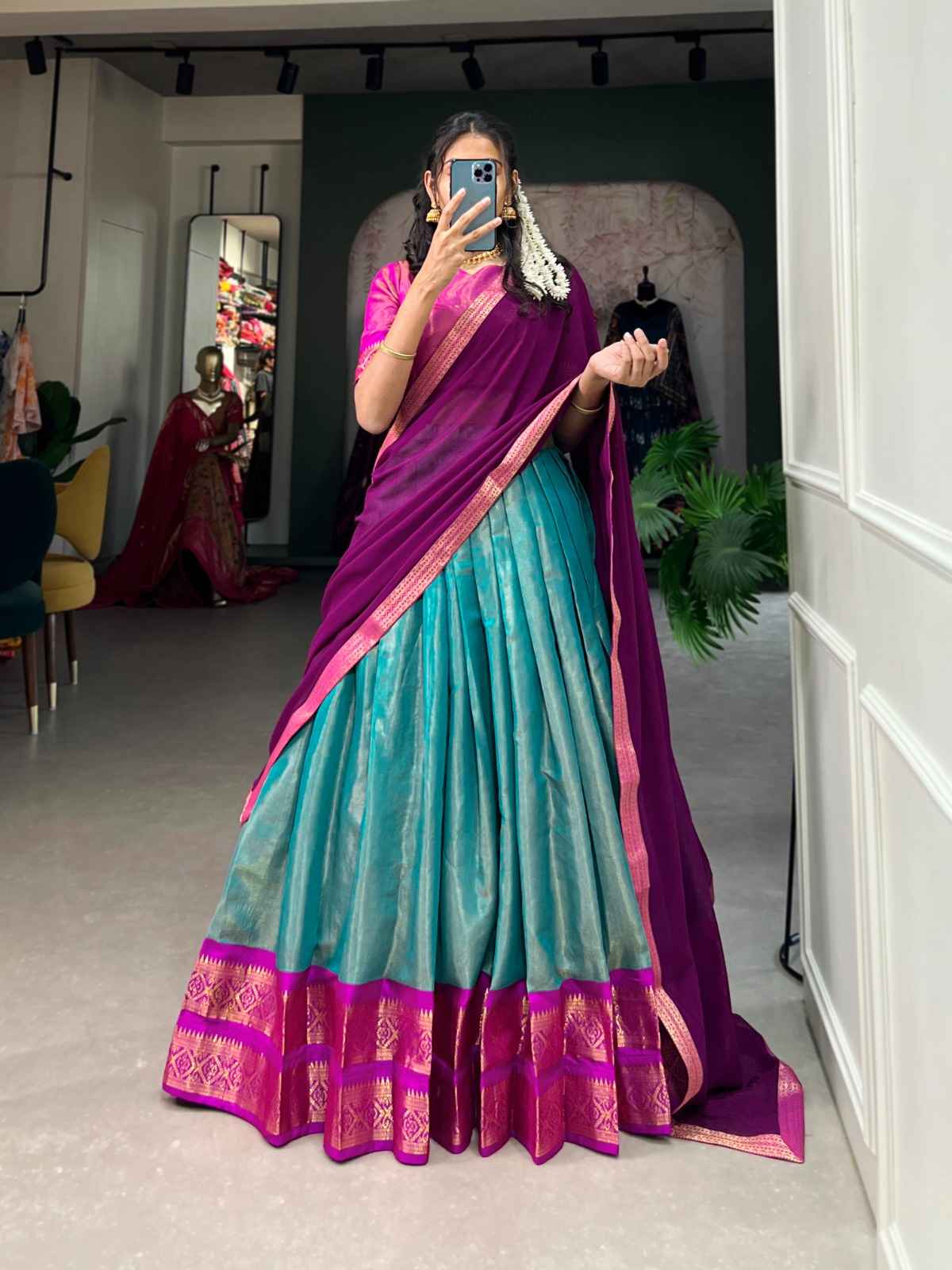 KANCHIPURAM ZARI WEAVING WORK LEHENGA CHOLI AT WHOLESALE PRICE