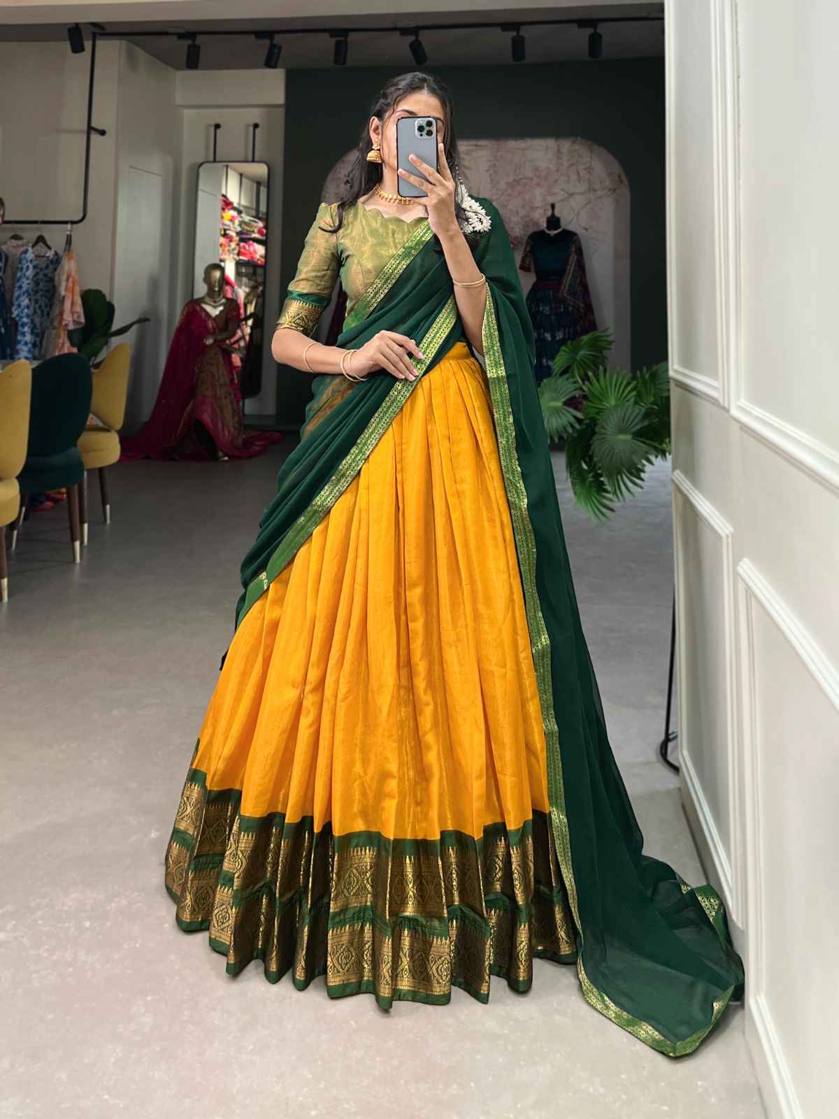 KANCHIPURAM ZARI WEAVING WORK LEHENGA CHOLI AT WHOLESALE PRICE
