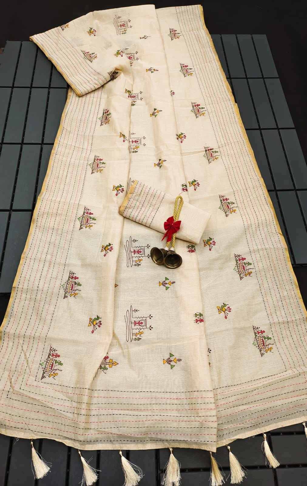 KHADI TUSSAR SILK TRADITIONAL MULTI COLOR THREAD WORK SAREE AT WHOLESALE PRICE