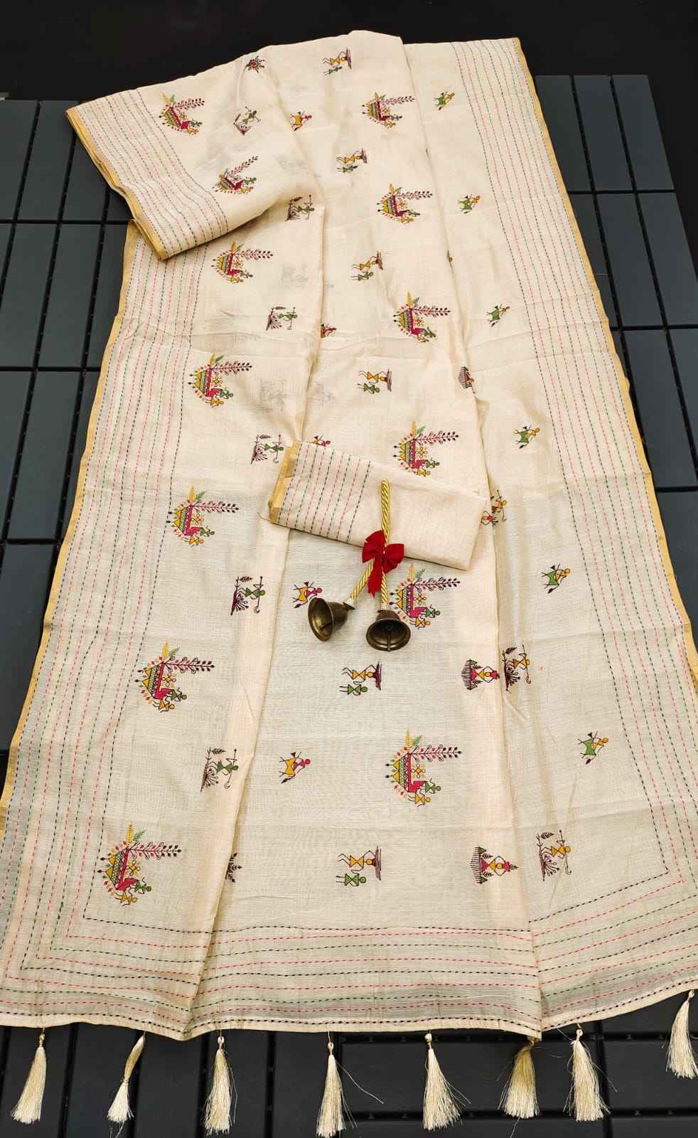 KHADI TUSSAR SILK TRADITIONAL MULTI COLOR THREAD WORK SAREE AT WHOLESALE PRICE
