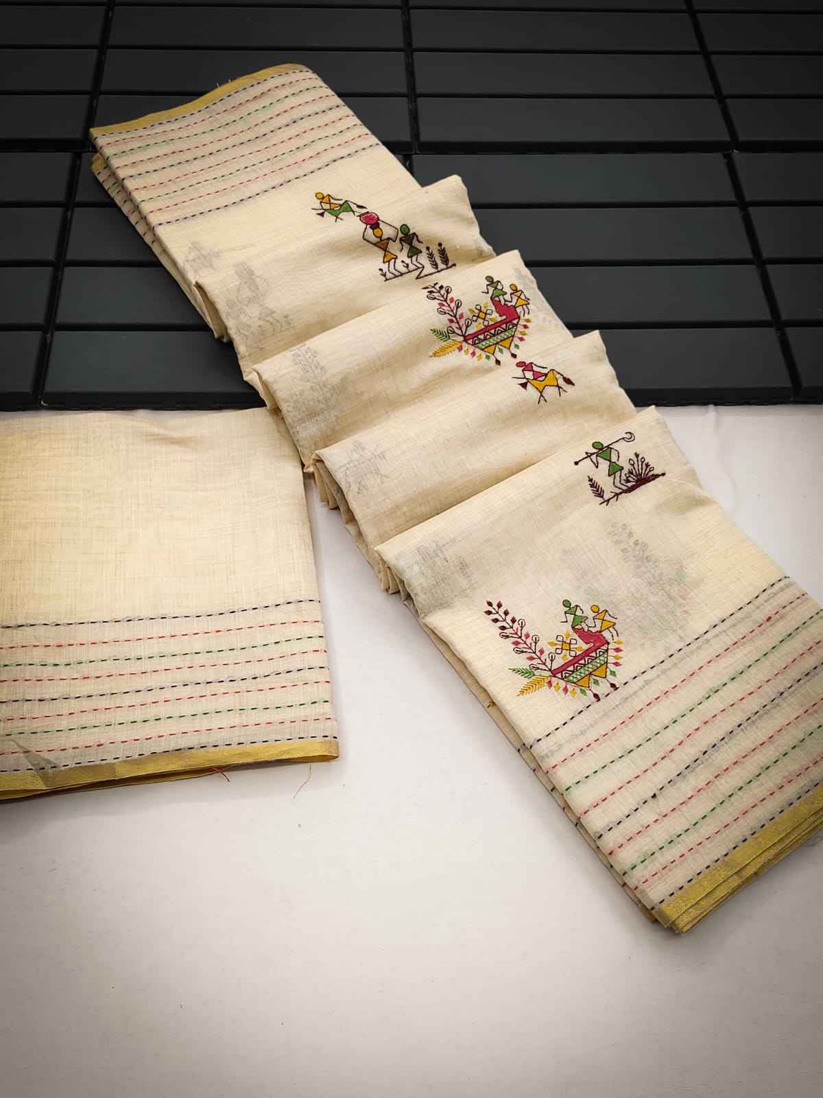 KHADI TUSSAR SILK TRADITIONAL MULTI COLOR THREAD WORK SAREE AT WHOLESALE PRICE