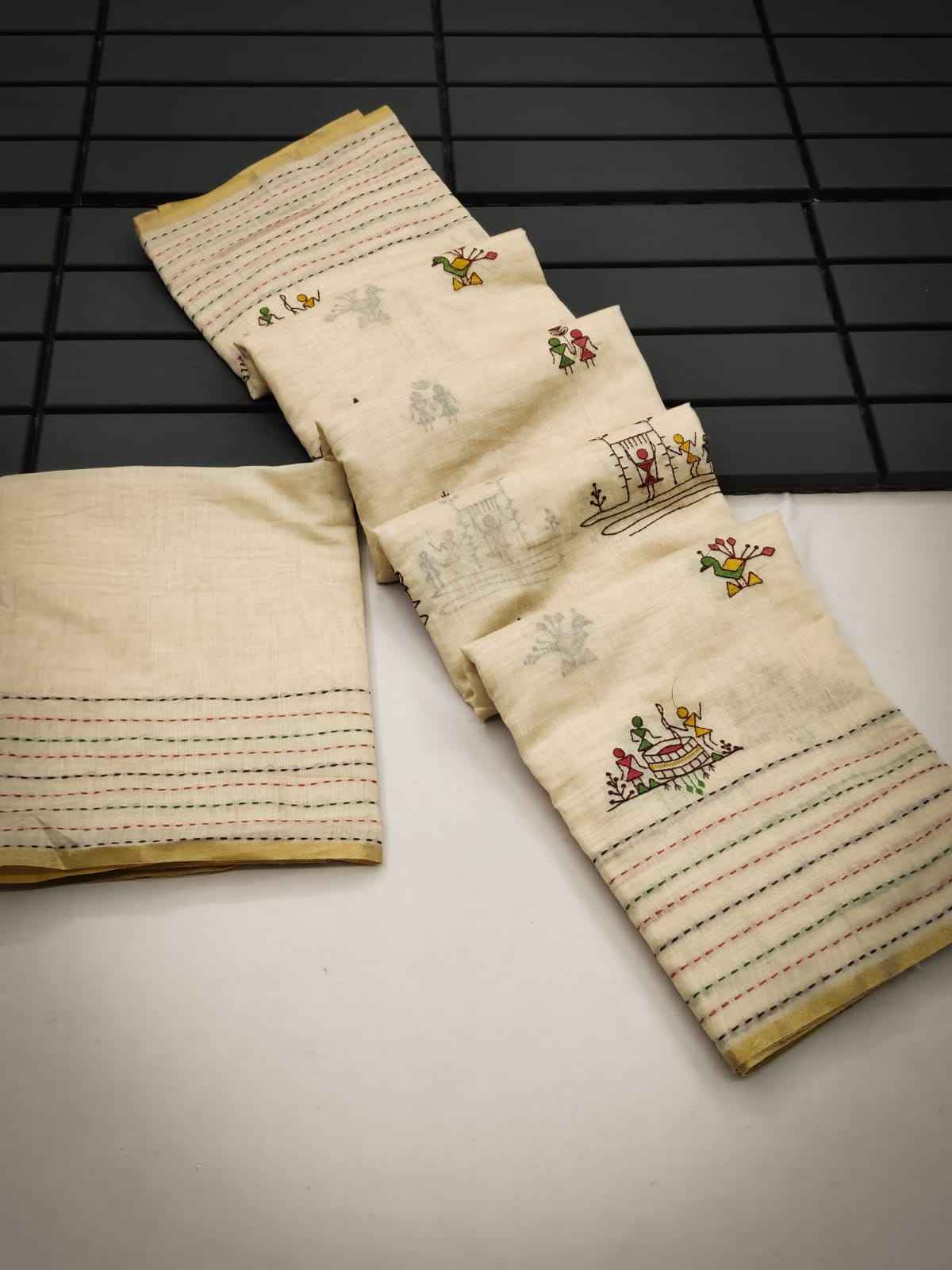 KHADI TUSSAR SILK TRADITIONAL MULTI COLOR THREAD WORK SAREE AT WHOLESALE PRICE