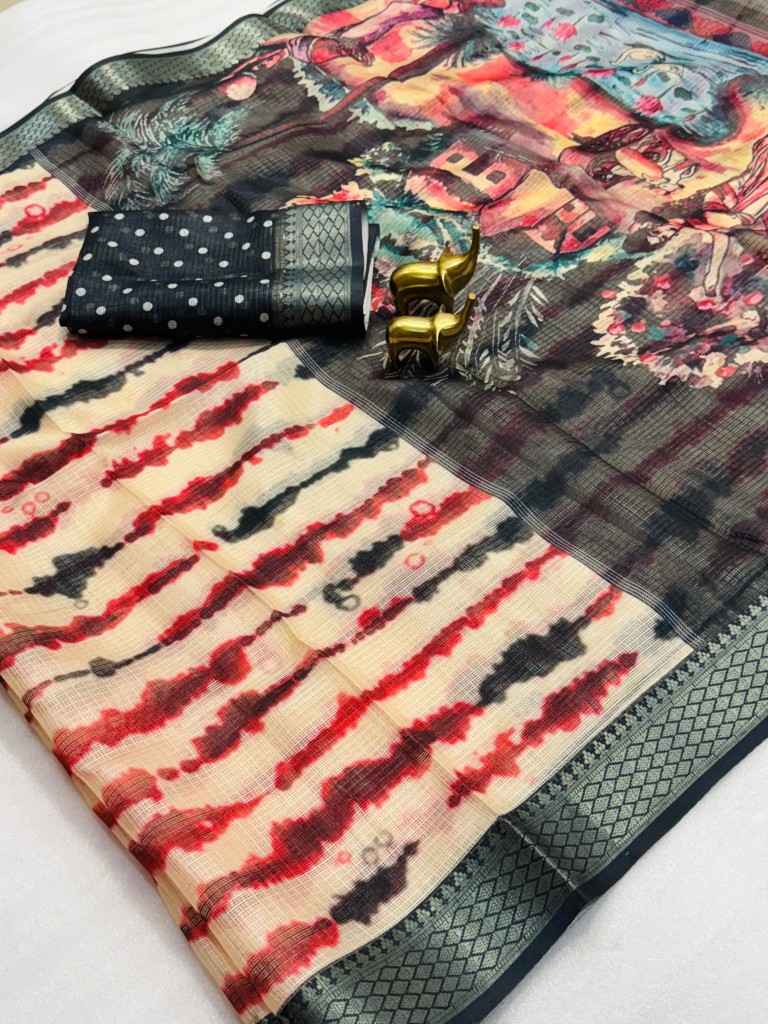 KOTA BLEND KALMKARI DESIGN DIGITAL PRINT SAREE AT WHOLESALE PRICE
