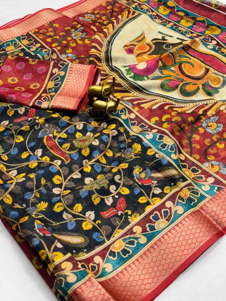 KOTA BLEND KALMKARI DESIGN DIGITAL PRINT SAREE AT WHOLESALE PRICE