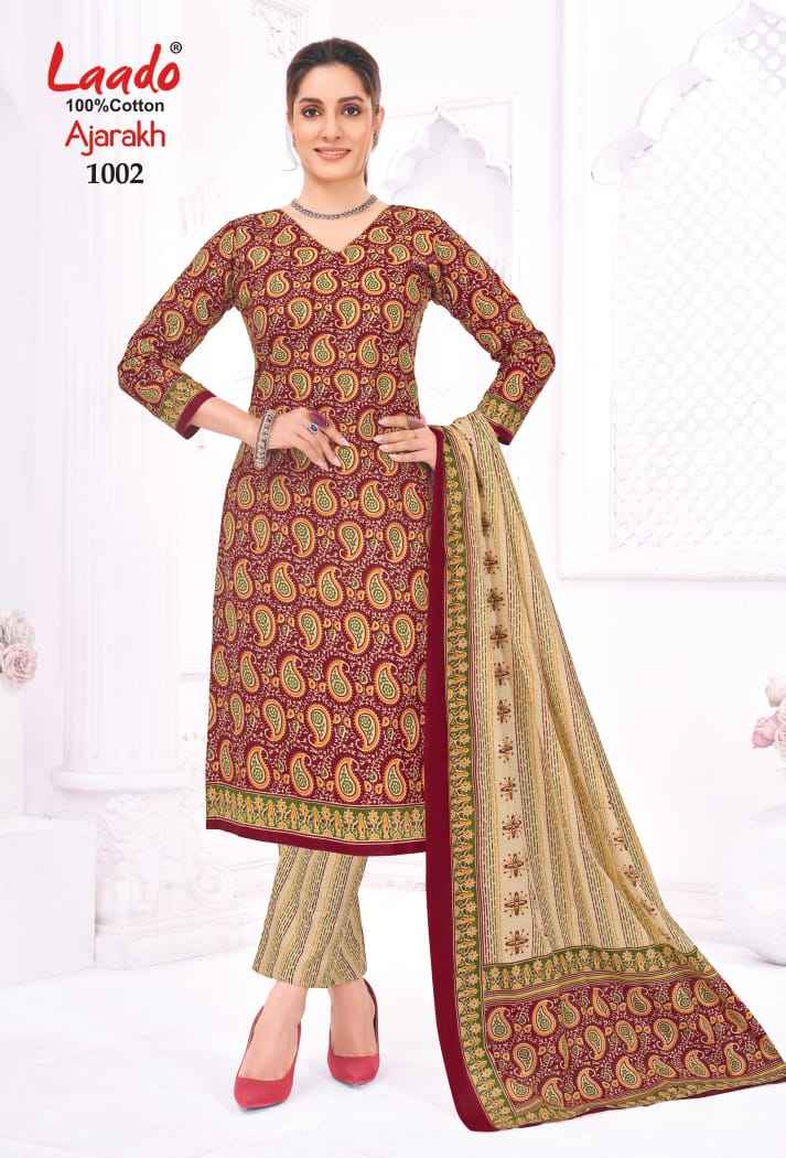 LAADO AJARAKH VOL-01 PURE HEAVY COTTON PRINTED DRESS MATERIAL AT WHOLESALE PRICE