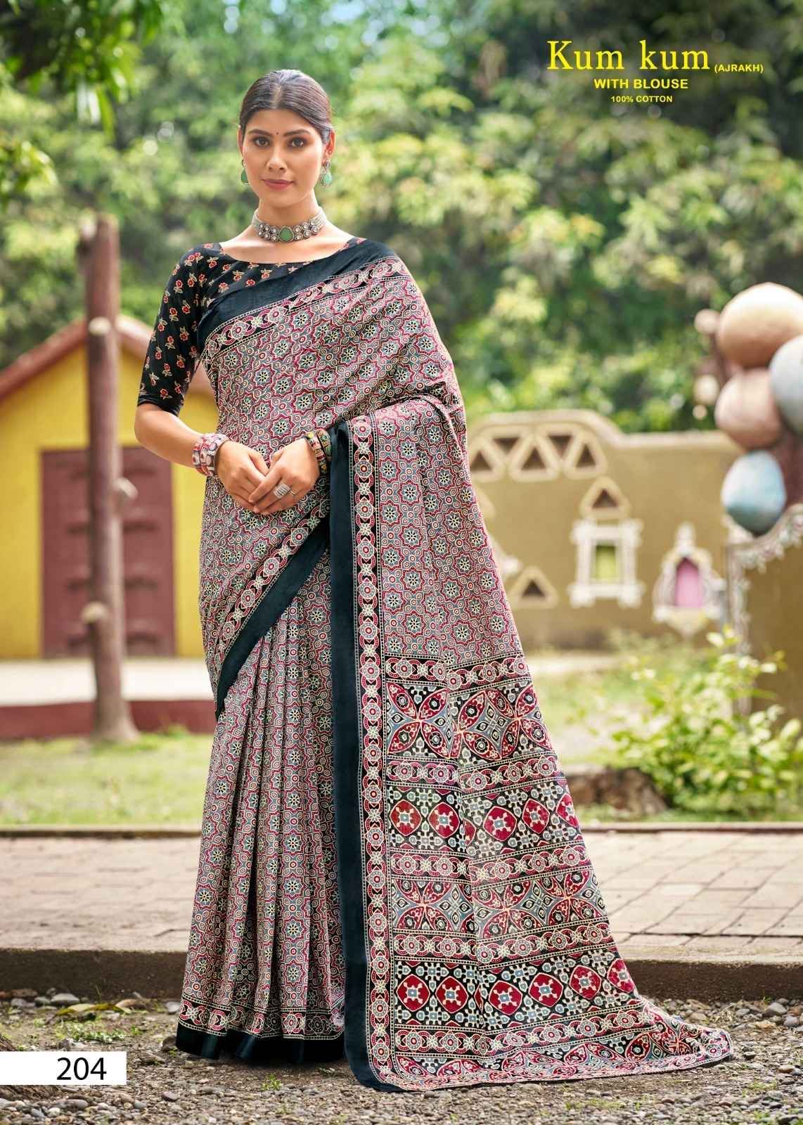 LAKHANI KUM KUM AJRAKH VOL-02 PURE COTTON PRINTED SAREE AT WHOLESALE PRICE