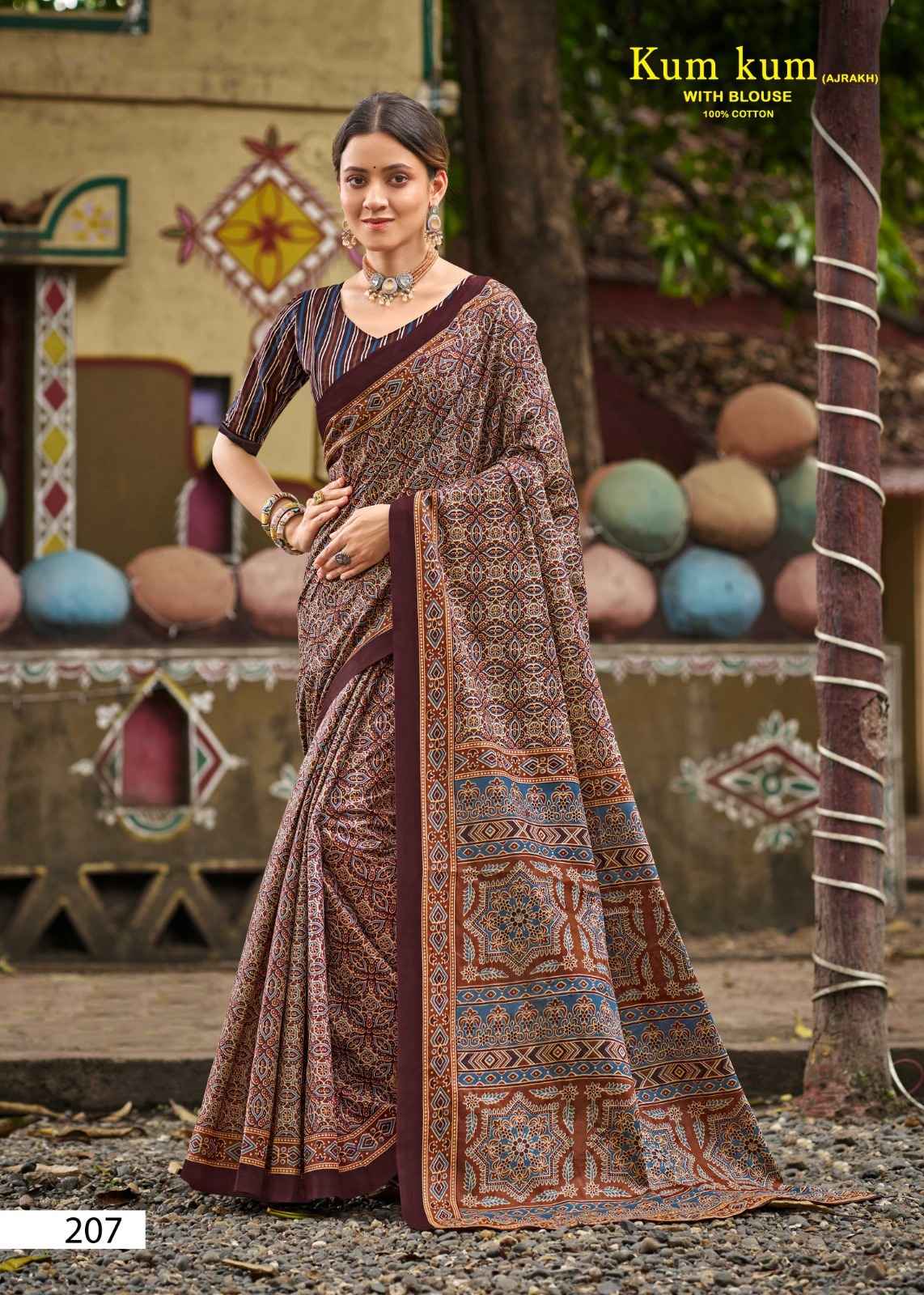 LAKHANI KUM KUM AJRAKH VOL-02 PURE COTTON PRINTED SAREE AT WHOLESALE PRICE