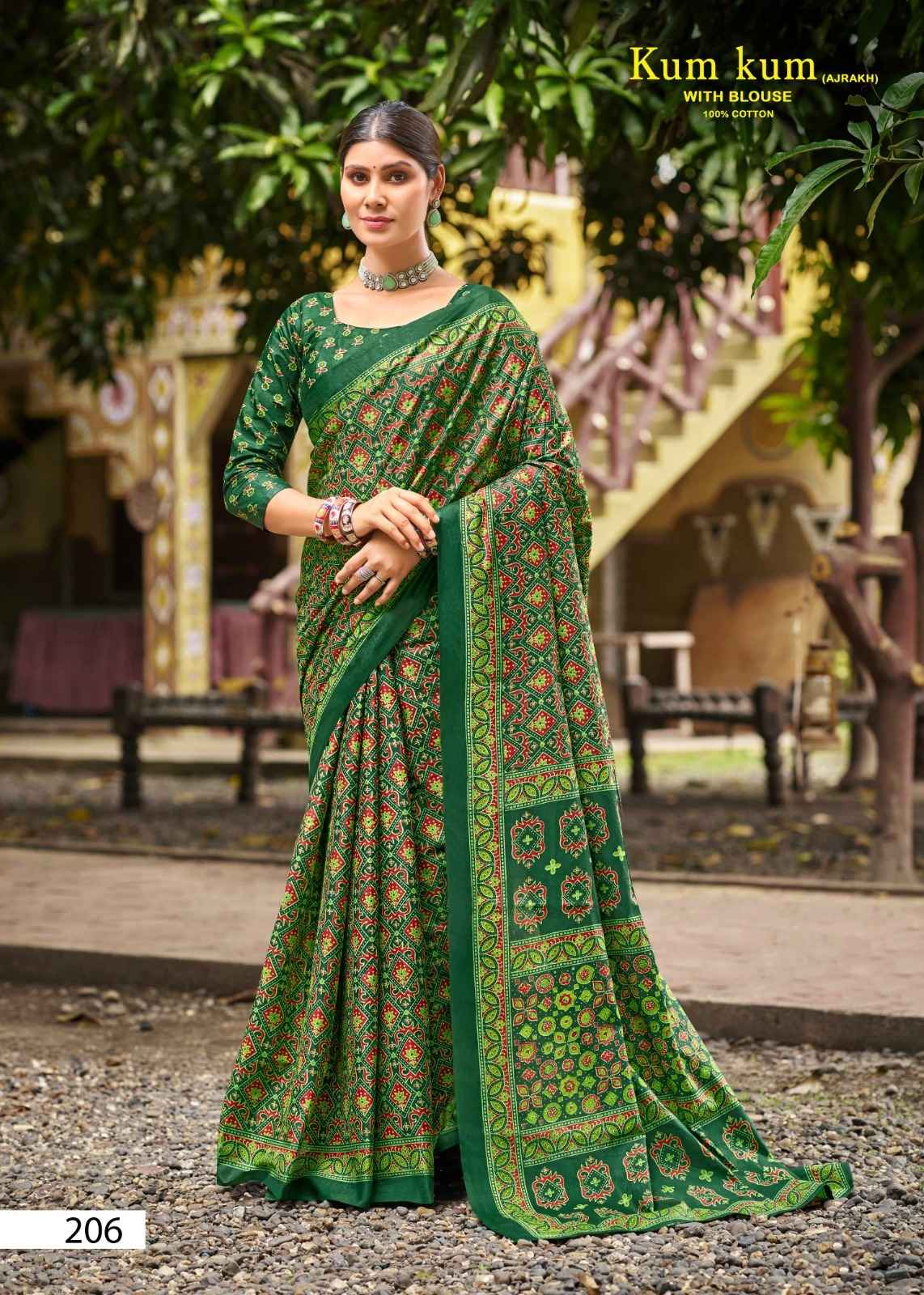 LAKHANI KUM KUM AJRAKH VOL-02 PURE COTTON PRINTED SAREE AT WHOLESALE PRICE