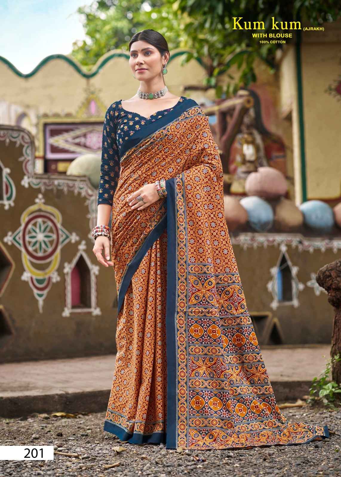 LAKHANI KUM KUM AJRAKH VOL-02 PURE COTTON PRINTED SAREE AT WHOLESALE PRICE