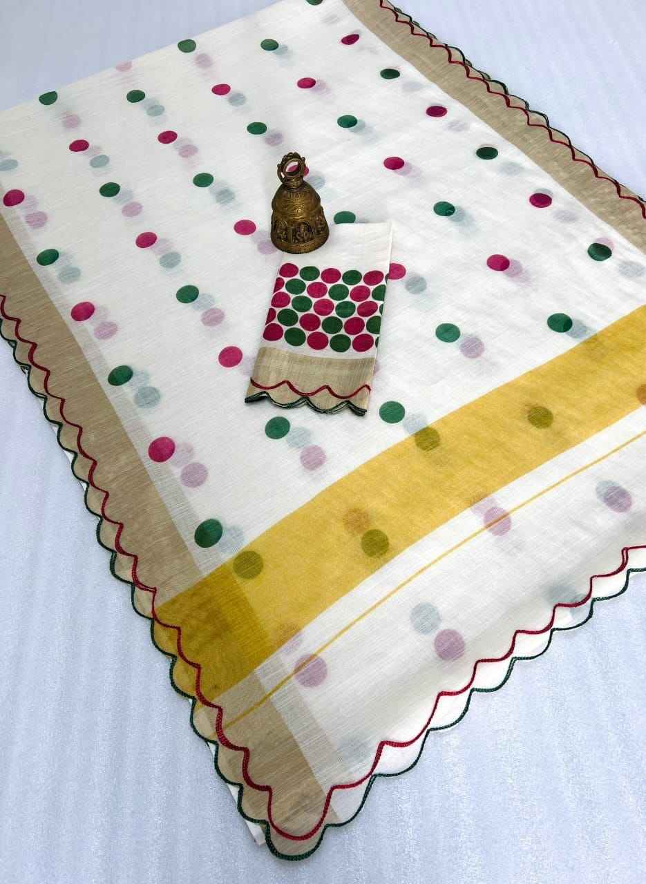 LINEN DIGITAL PRINT CUT WORK BORDER SAREE AT WHOLESALE PRICE