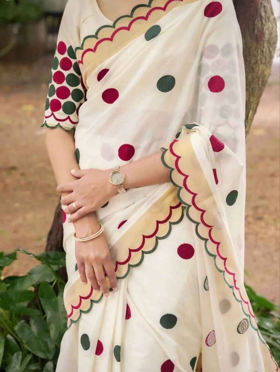 LINEN DIGITAL PRINT CUT WORK BORDER SAREE AT WHOLESALE PRICE