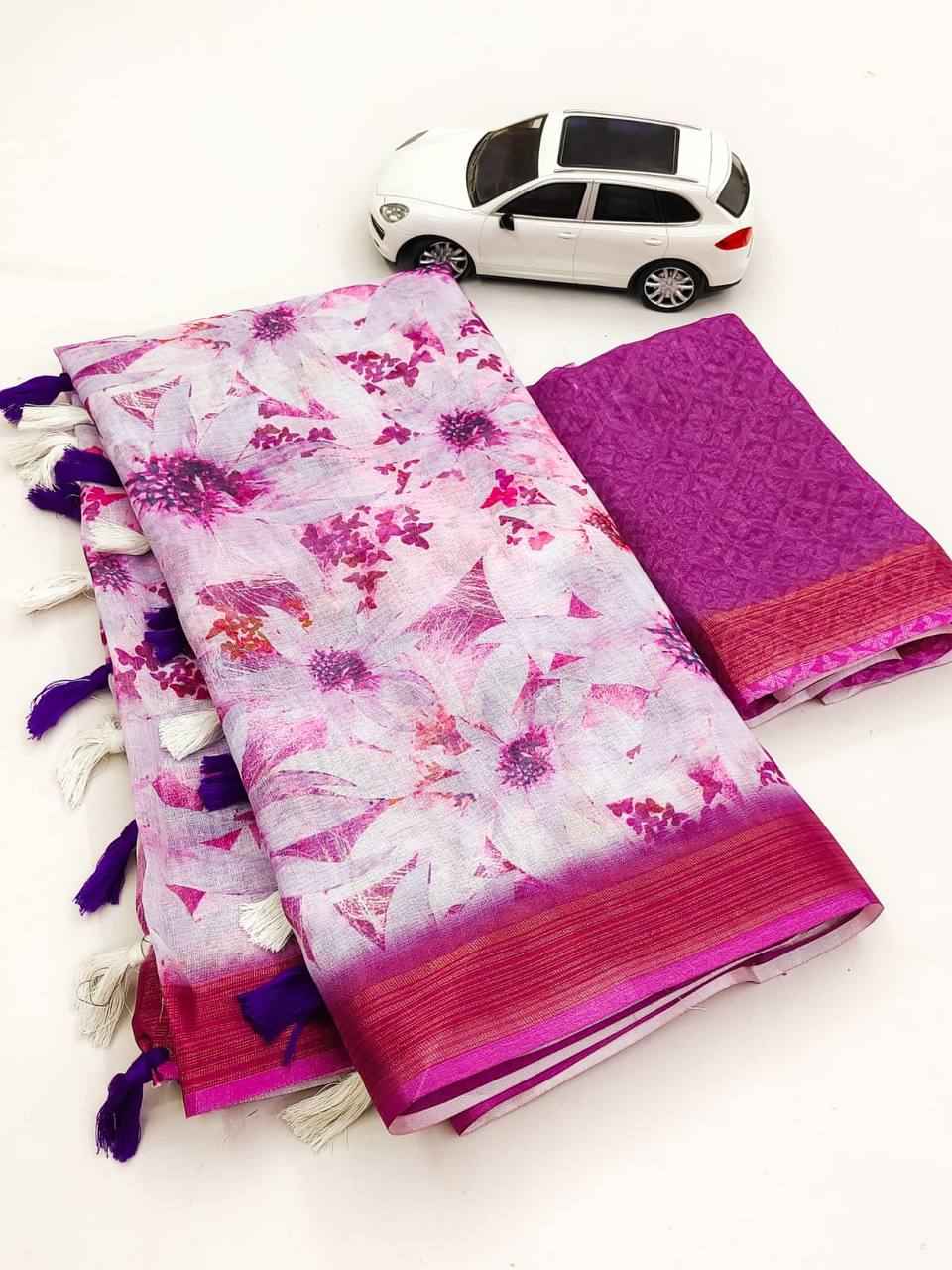 LINEN DIGITAL PRINTED WITH GOLD JARI PATTA SAREE AT WHOLESALE PRICE