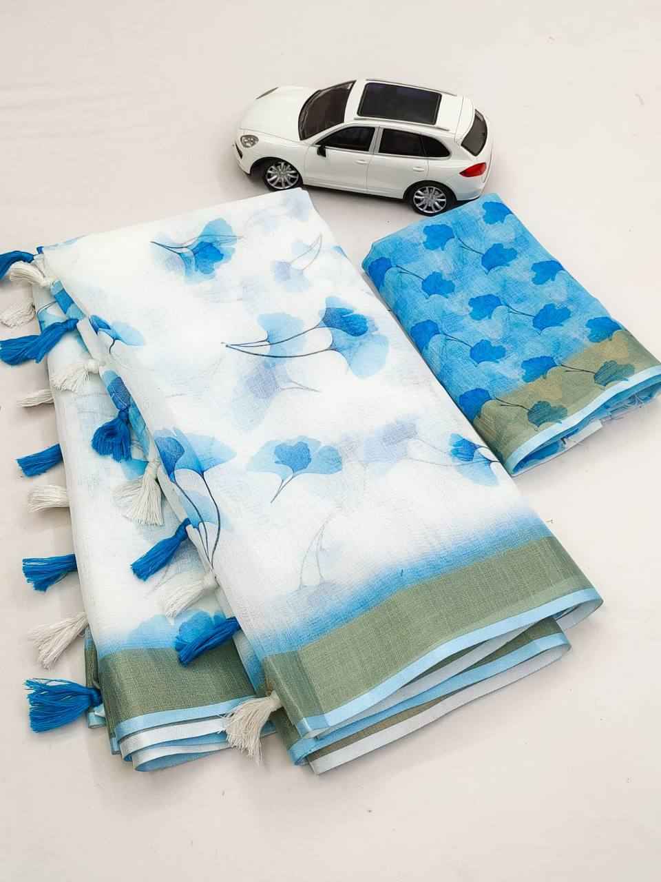 LINEN DIGITAL PRINTED WITH GOLD JARI PATTA SAREE AT WHOLESALE PRICE