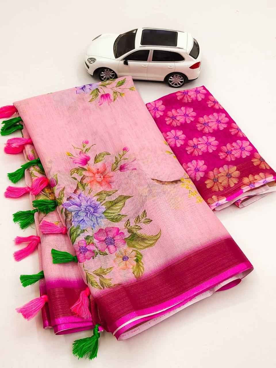 LINEN DIGITAL PRINTED WITH GOLD JARI PATTA SAREE AT WHOLESALE PRICE