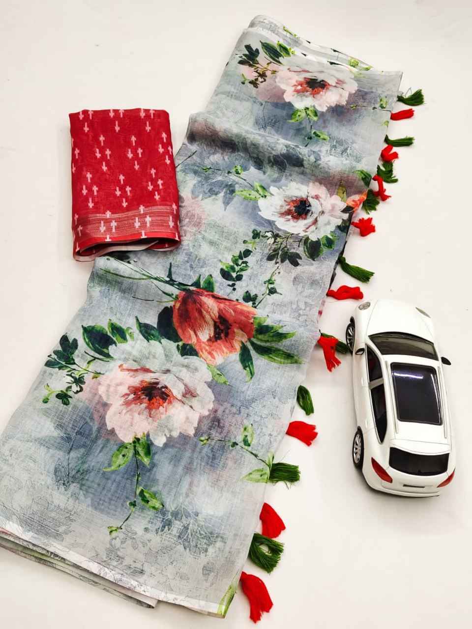 LINEN DIGITAL PRINTED WITH JARI PATTA SAREE AT WHOLESALE PRICE