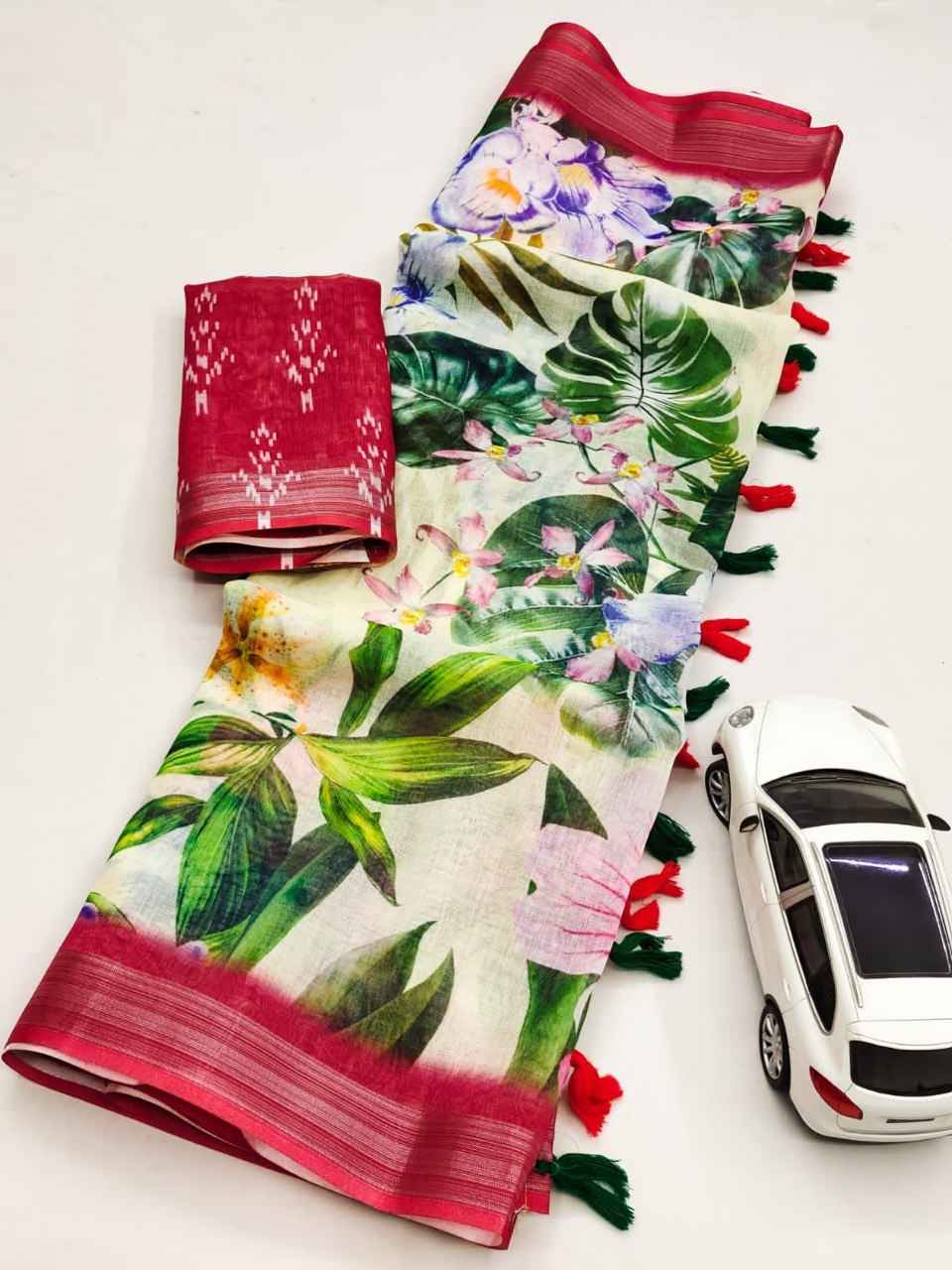LINEN DIGITAL PRINTED WITH JARI PATTA SAREE AT WHOLESALE PRICE