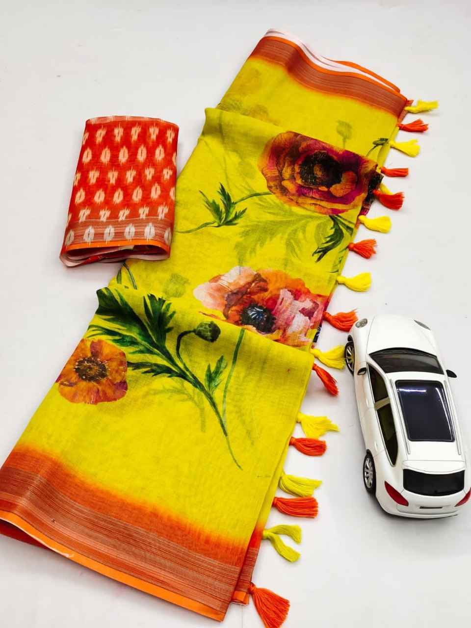 LINEN DIGITAL PRINTED WITH JARI PATTA SAREE AT WHOLESALE PRICE