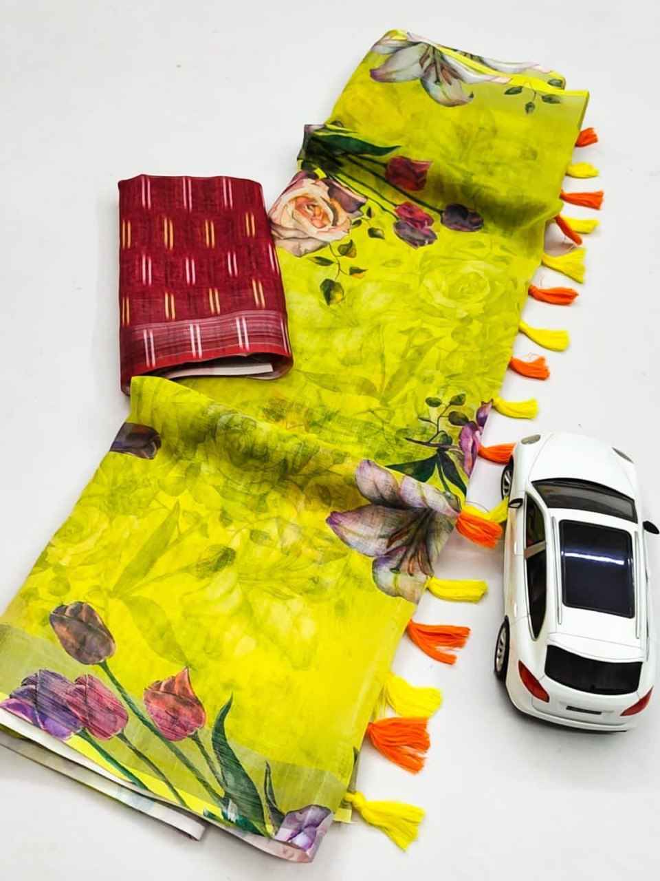 LINEN DIGITAL PRINTED WITH JARI PATTA SAREE AT WHOLESALE PRICE