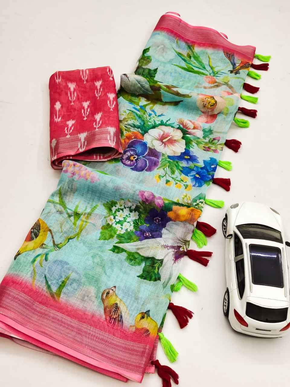 LINEN DIGITAL PRINTED WITH JARI PATTA SAREE AT WHOLESALE PRICE