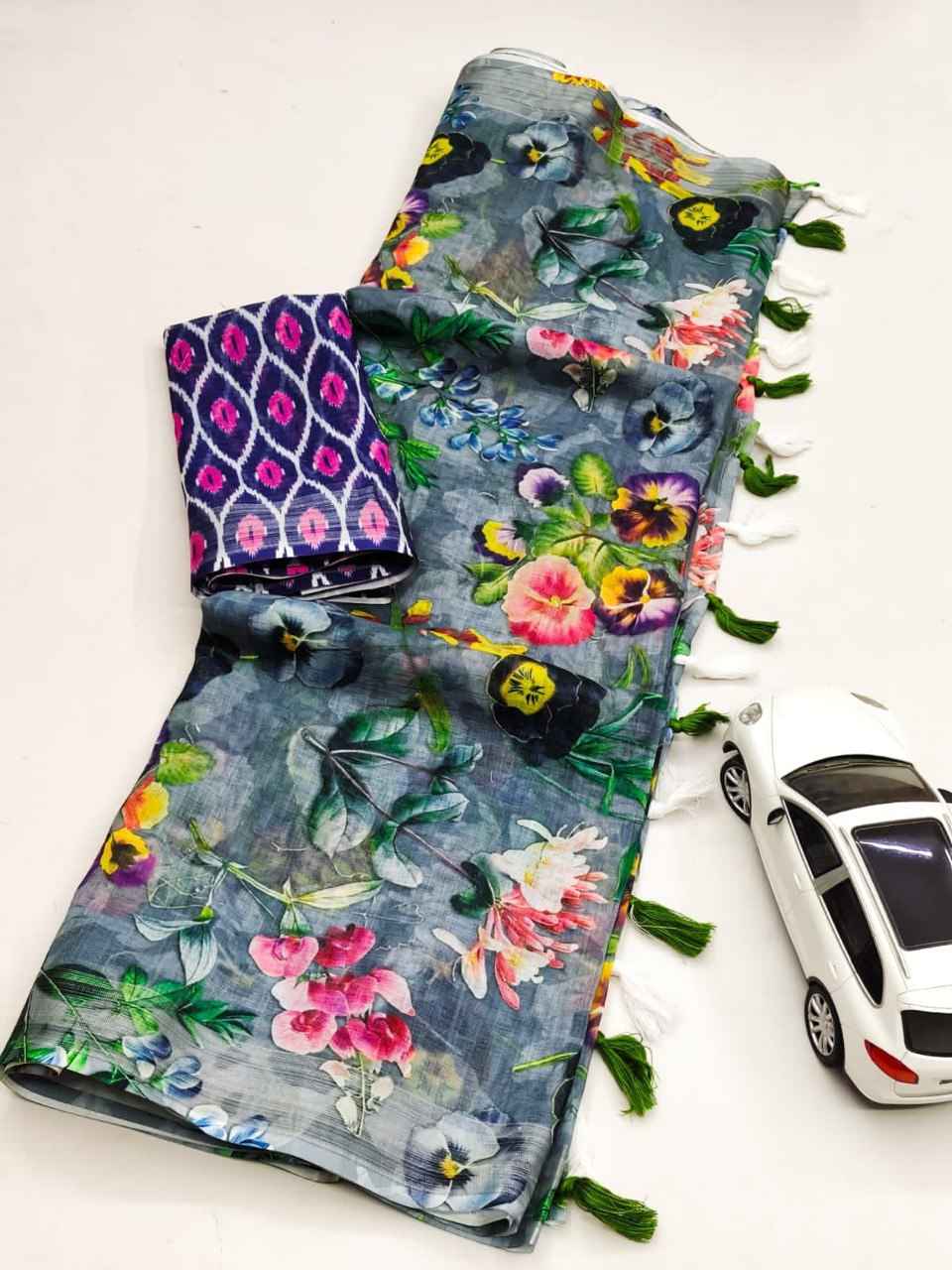 LINEN DIGITAL PRINTED WITH JARI PATTA SAREE AT WHOLESALE PRICE