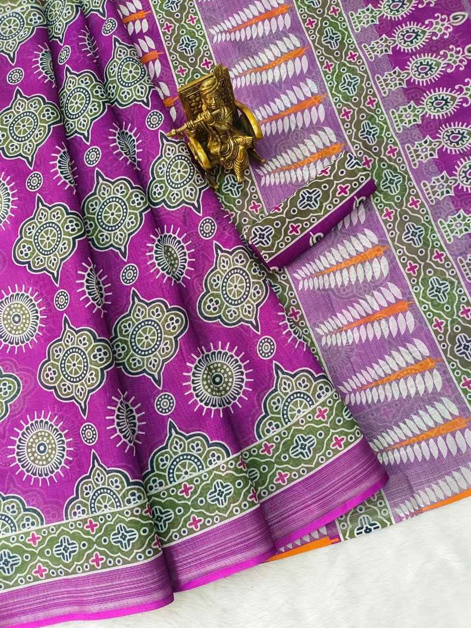 LINEN SILVER JARI PATTA DIGITAL PRINTED SAREE AT WHOLESALE PRICE