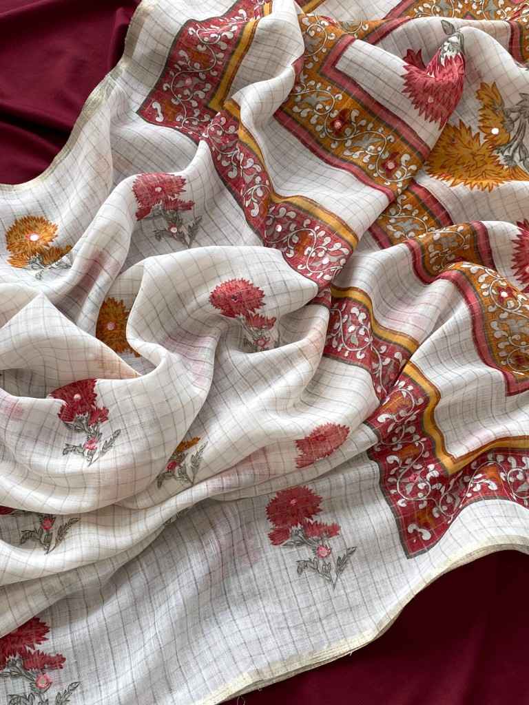 LINEN ZARI CHEX WITH ZARI WOVEN BORDER SAREE AT WHOLESALE PRICE