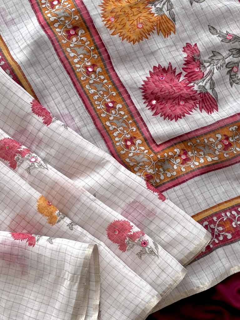 LINEN ZARI CHEX WITH ZARI WOVEN BORDER SAREE AT WHOLESALE PRICE