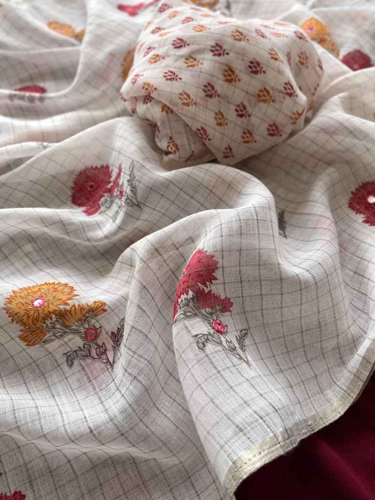 LINEN ZARI CHEX WITH ZARI WOVEN BORDER SAREE AT WHOLESALE PRICE