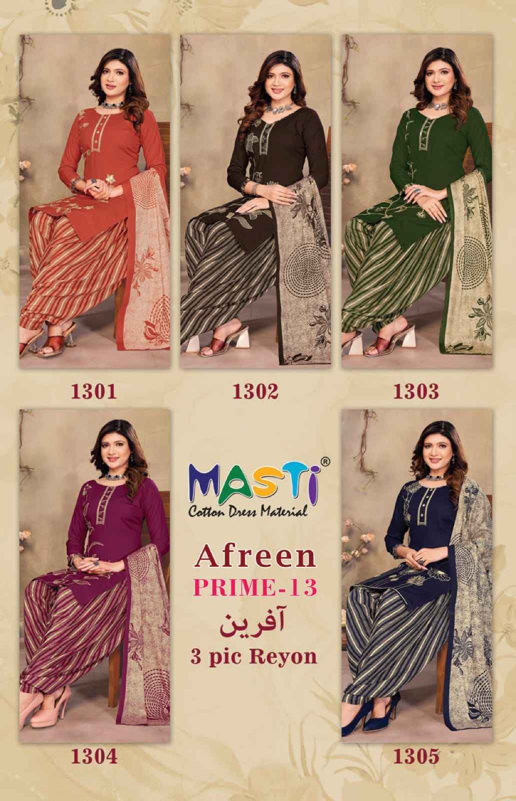 MASTI AFREEN PRIME VOL 13 PREMIUM WORK RAYON SUIT AT WHOLESALE PRICE
