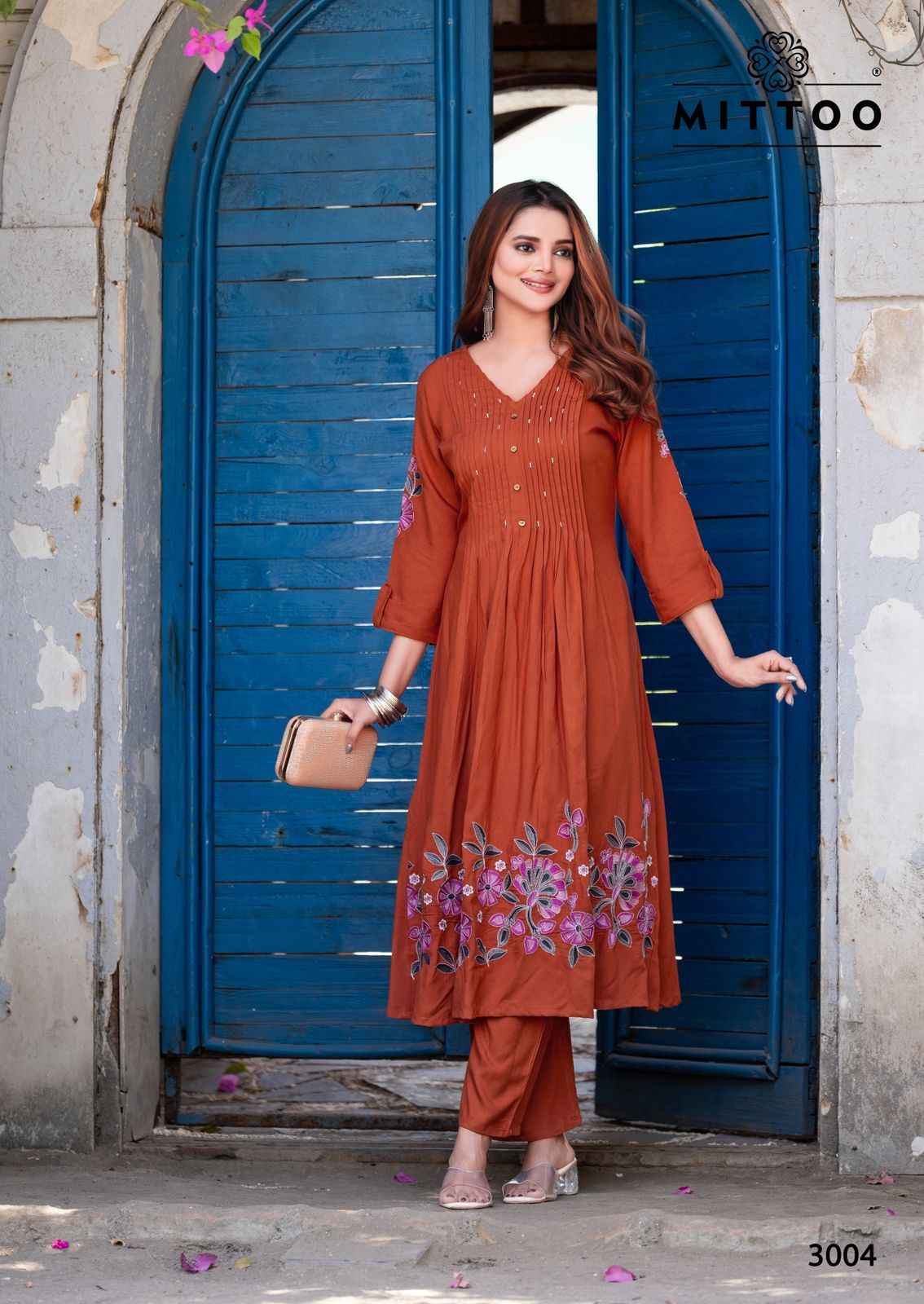 MITTOO TANVIKA HEAVY RAYON THREAD & HANDWORK ROUND KURTI PANT AT WHOLESALE PRICE