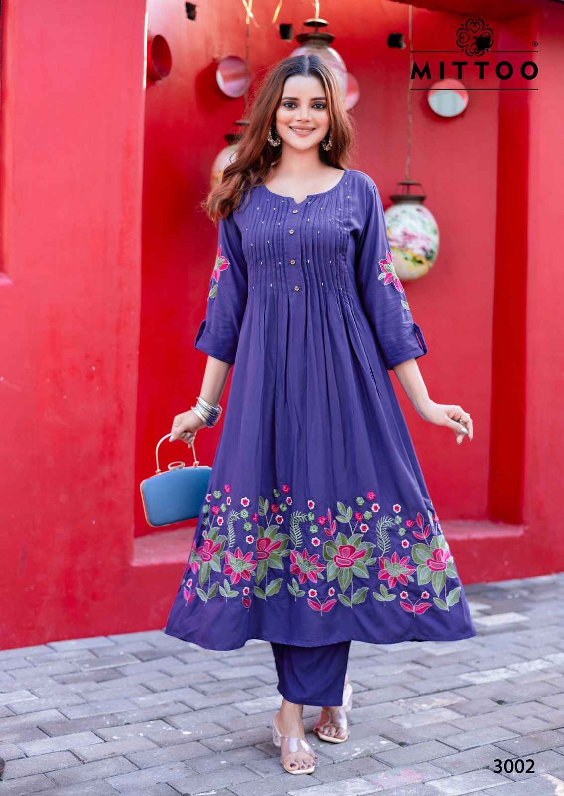 MITTOO TANVIKA HEAVY RAYON THREAD & HANDWORK ROUND KURTI PANT AT WHOLESALE PRICE