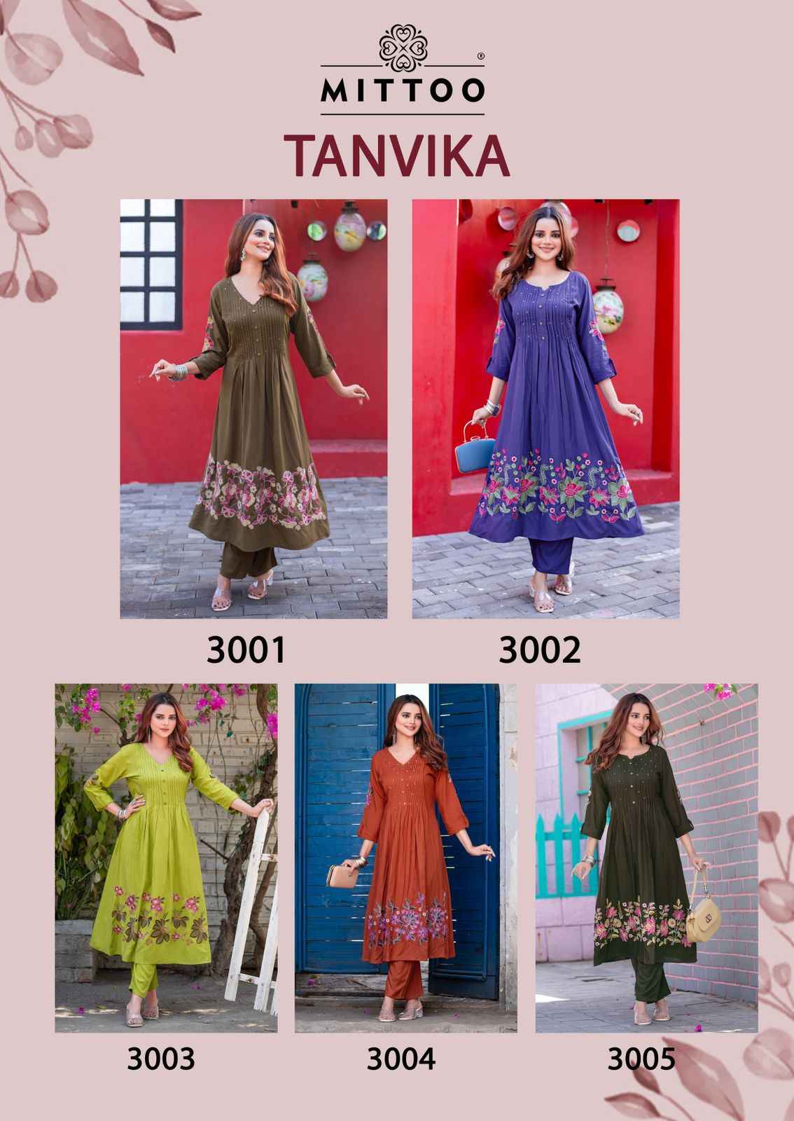 MITTOO TANVIKA HEAVY RAYON THREAD & HANDWORK ROUND KURTI PANT AT WHOLESALE PRICE