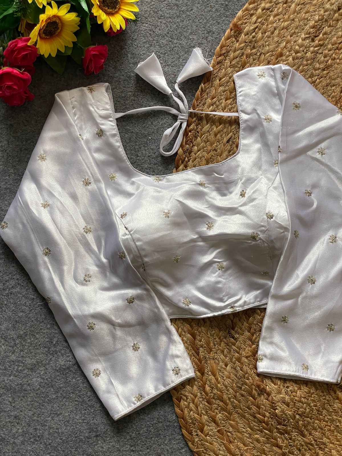 SATIN SILK WITH ALL OVER JARI AND SEQUENCE BUTTY WORK BLOUSE AT WHOLESALE PRICE