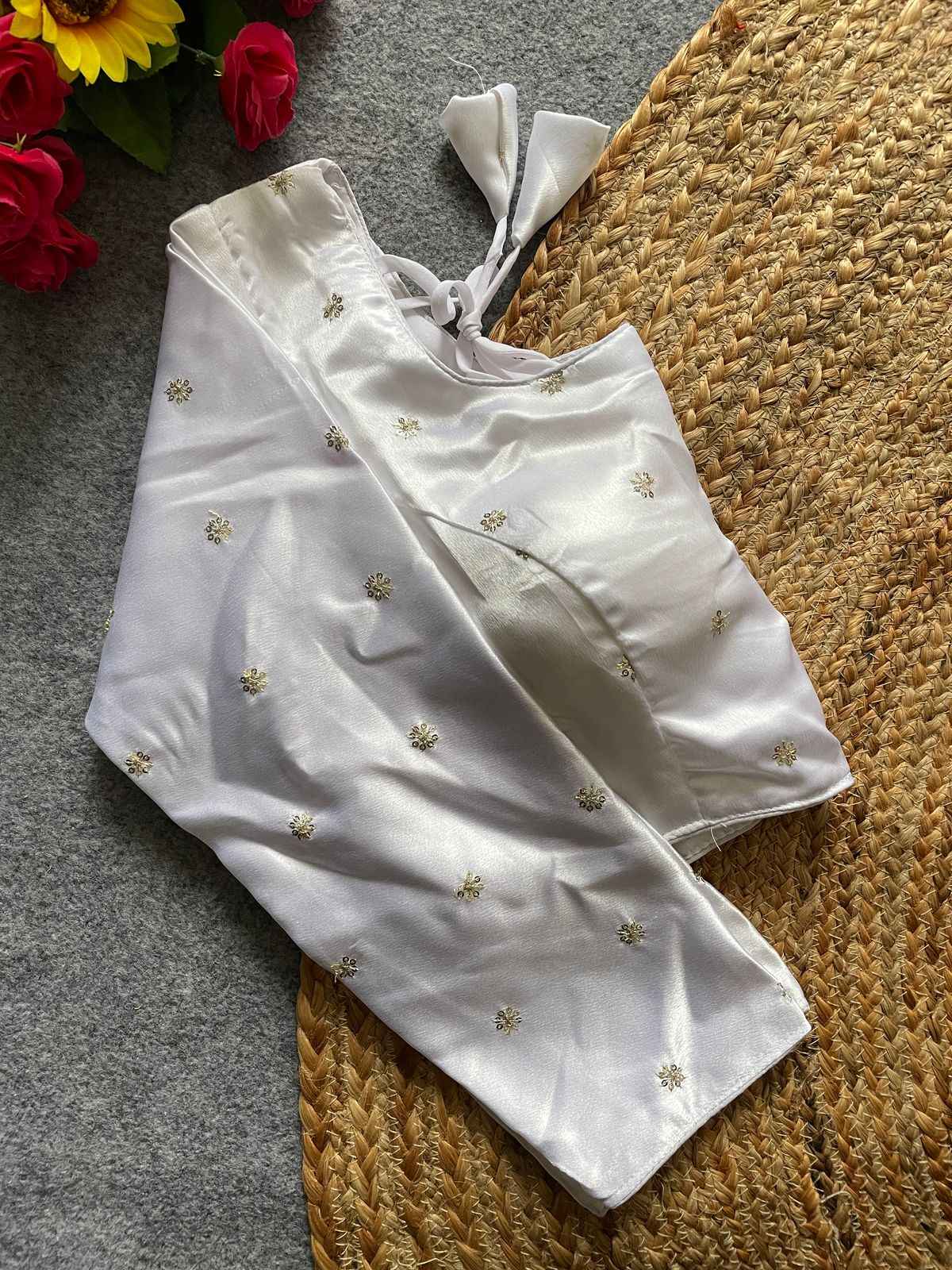 SATIN SILK WITH ALL OVER JARI AND SEQUENCE BUTTY WORK BLOUSE AT WHOLESALE PRICE