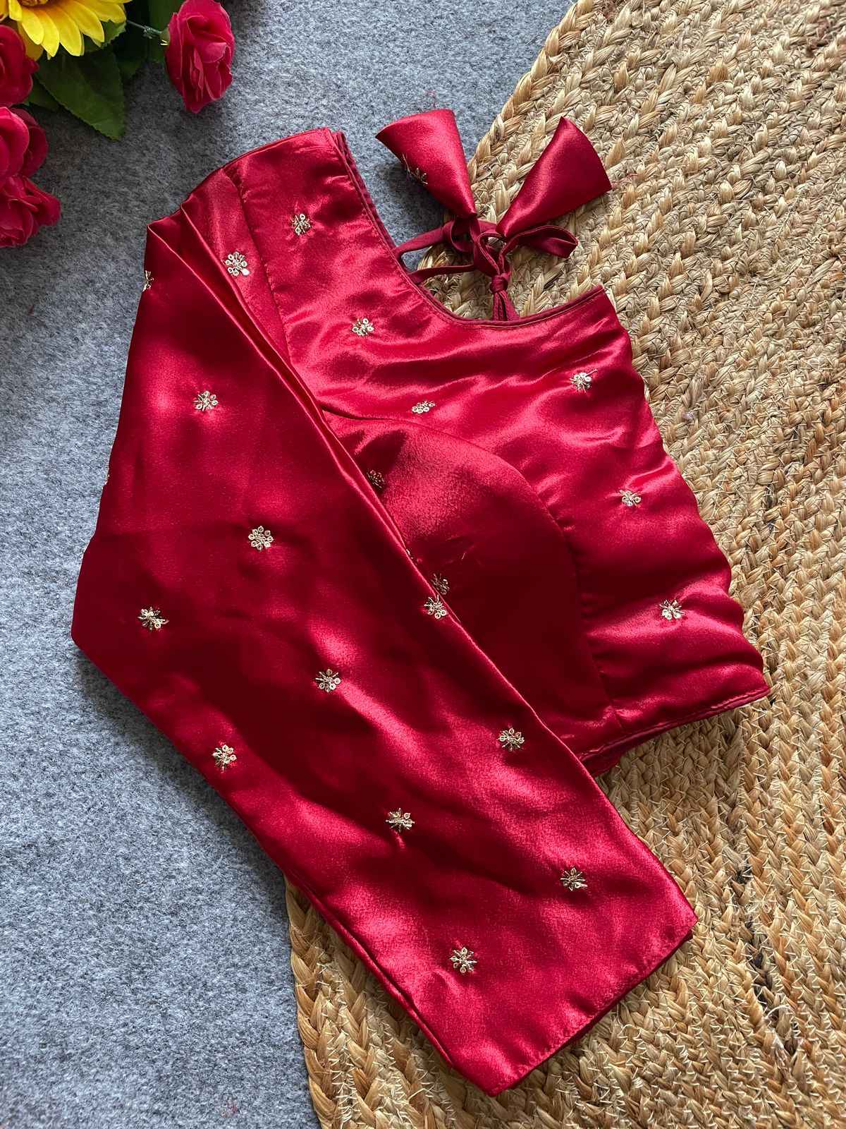 SATIN SILK WITH ALL OVER JARI AND SEQUENCE BUTTY WORK BLOUSE AT WHOLESALE PRICE
