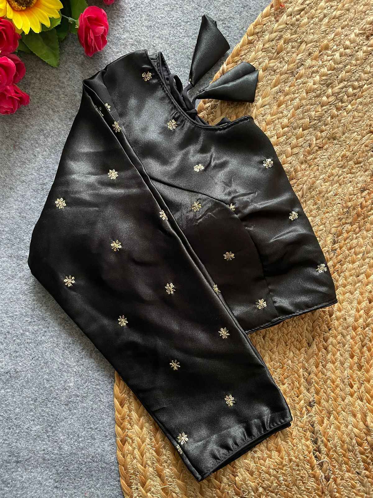 SATIN SILK WITH ALL OVER JARI AND SEQUENCE BUTTY WORK BLOUSE AT WHOLESALE PRICE