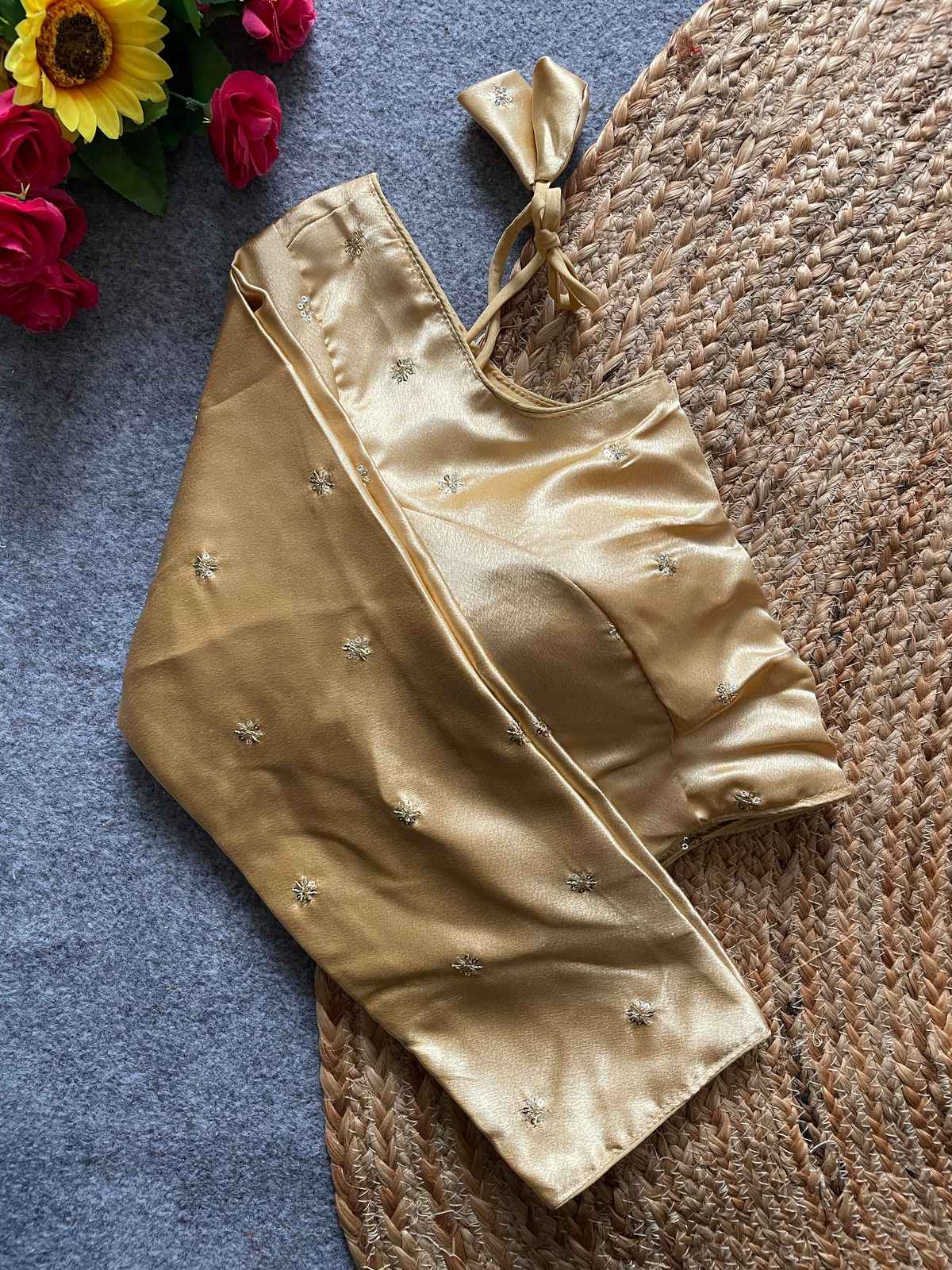 SATIN SILK WITH ALL OVER JARI AND SEQUENCE BUTTY WORK BLOUSE AT WHOLESALE PRICE