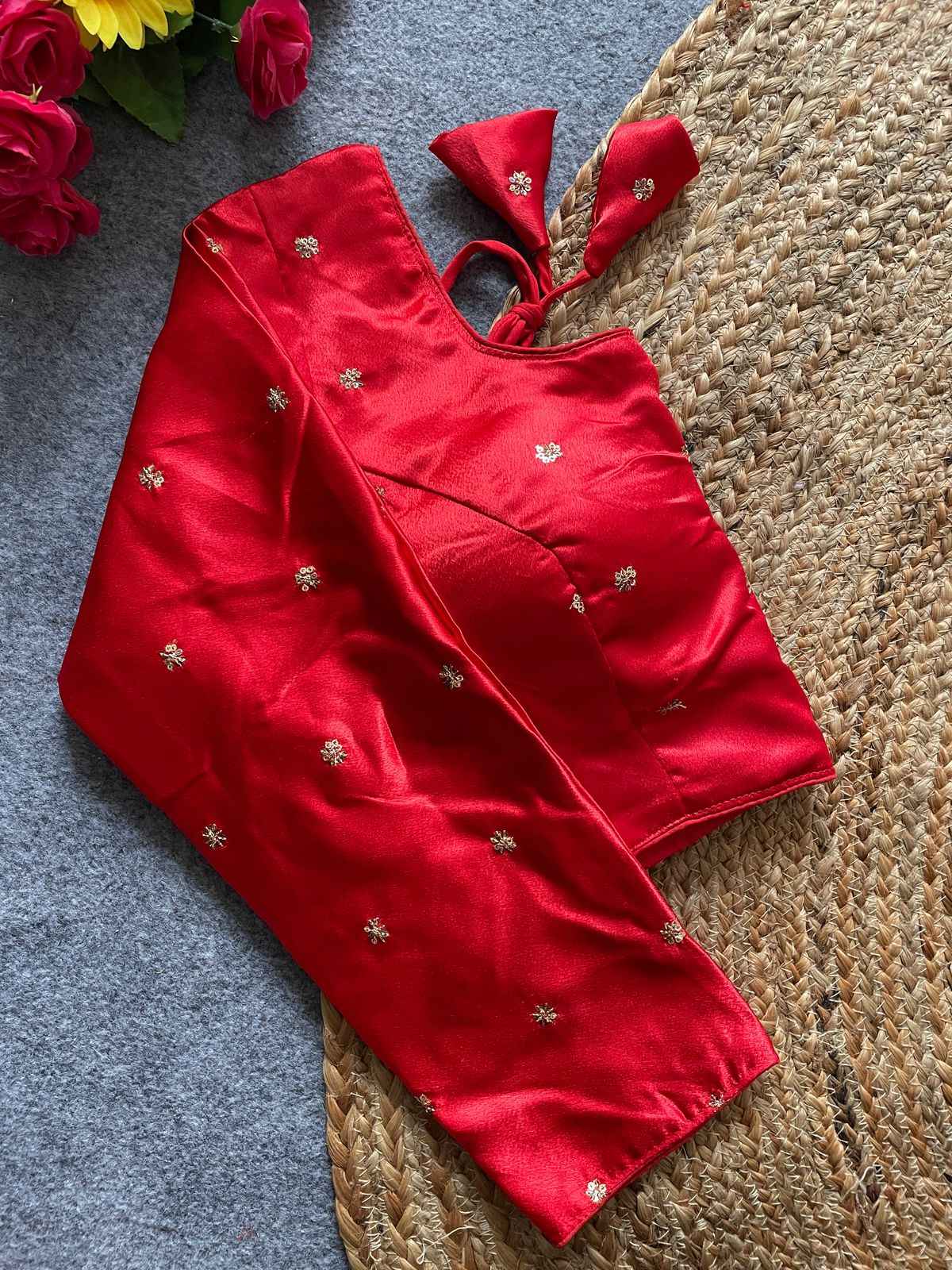 SATIN SILK WITH ALL OVER JARI AND SEQUENCE BUTTY WORK BLOUSE AT WHOLESALE PRICE