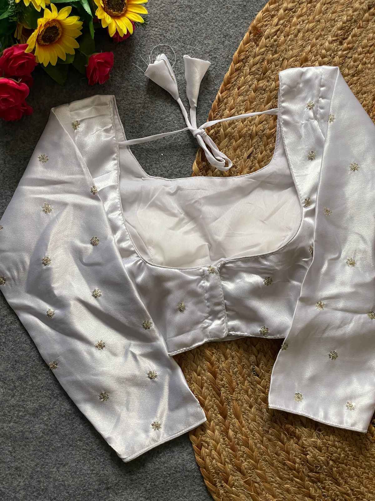 SATIN SILK WITH ALL OVER JARI AND SEQUENCE BUTTY WORK BLOUSE AT WHOLESALE PRICE