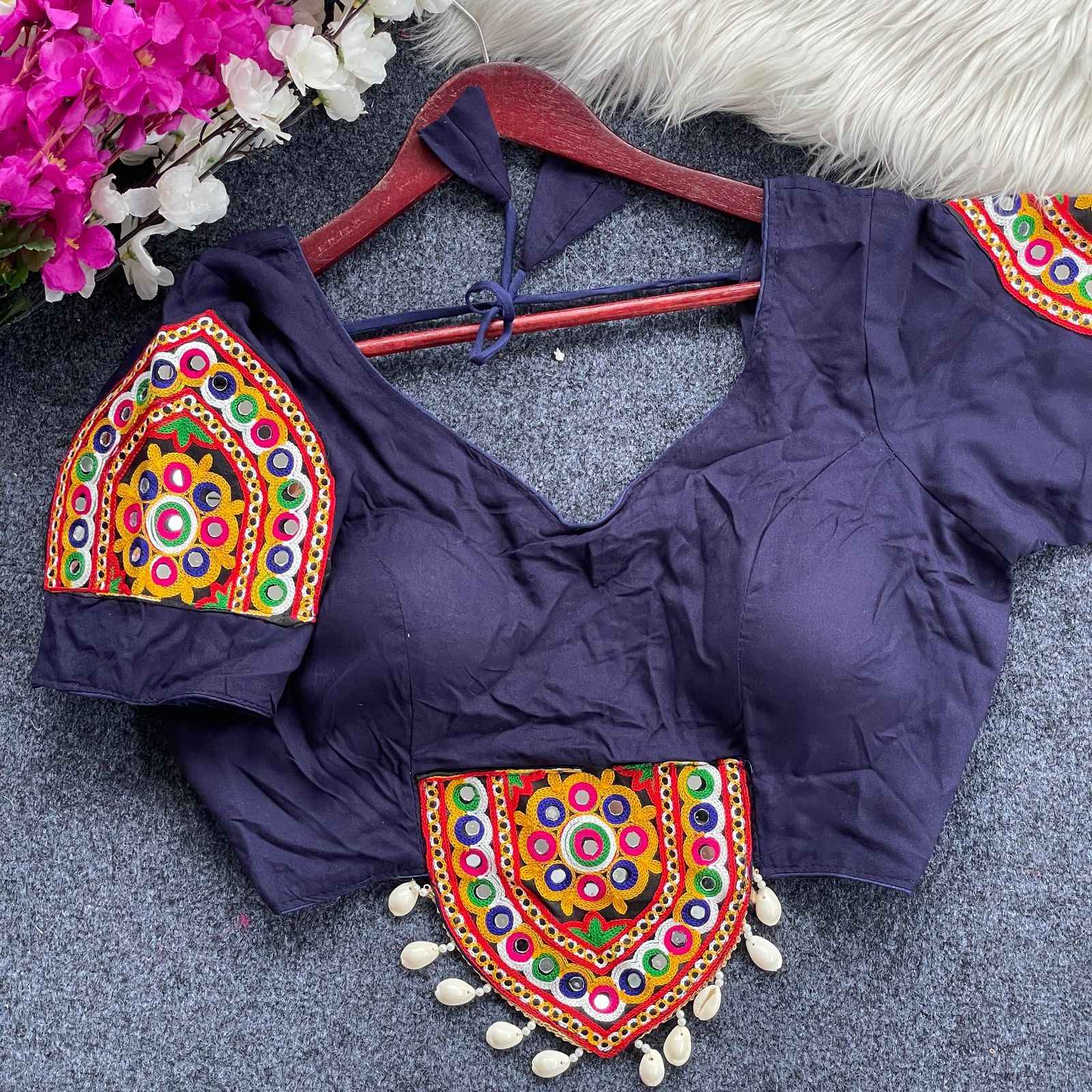 NAVRATRI HALTER NECK  HEAVY EMBROIDERY BLOUSE AT WHOLESALE PRICE