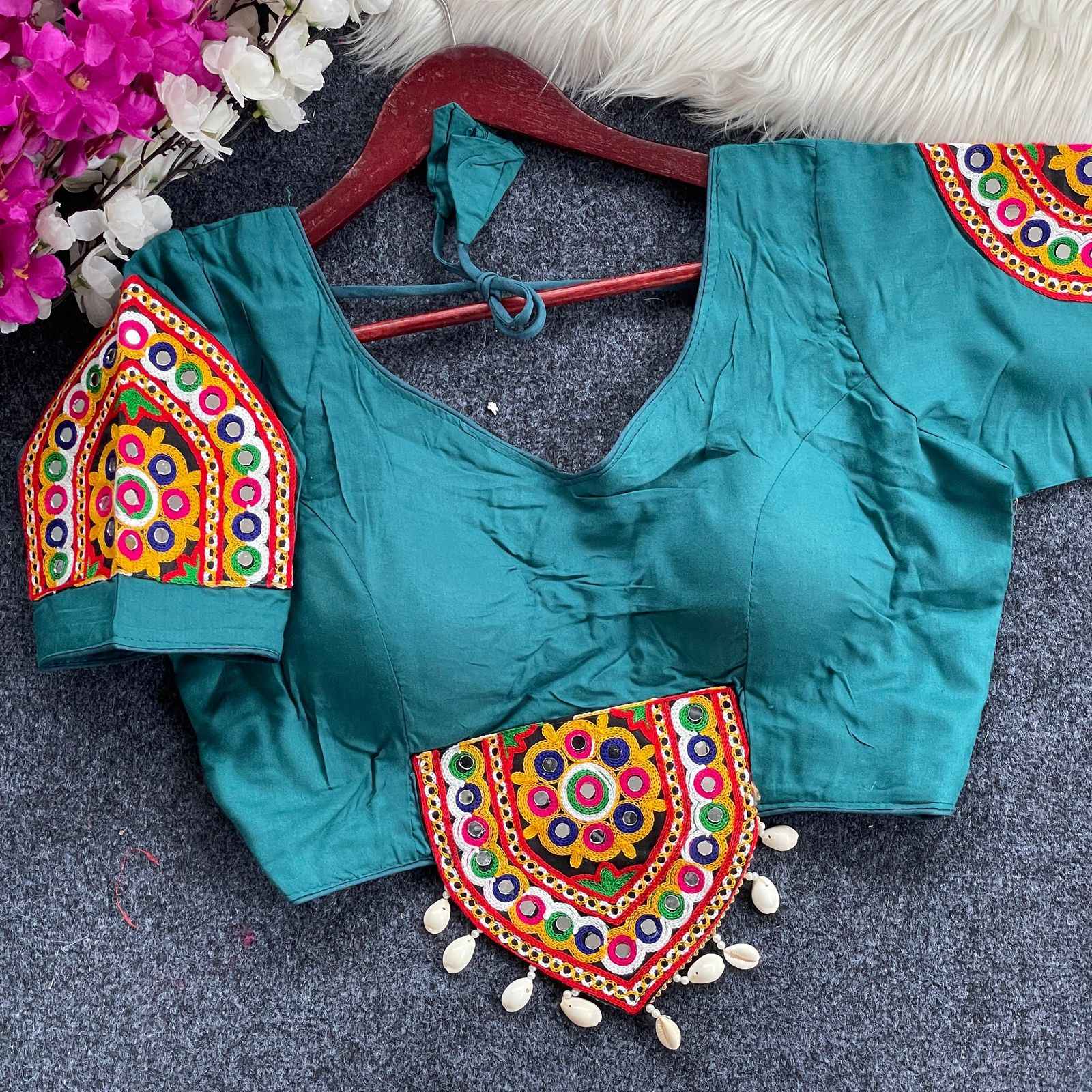 NAVRATRI HALTER NECK  HEAVY EMBROIDERY BLOUSE AT WHOLESALE PRICE