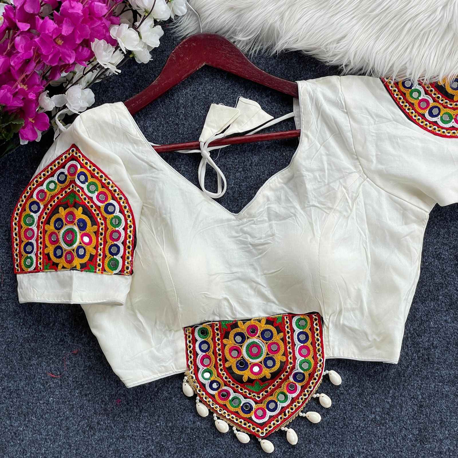 NAVRATRI HALTER NECK  HEAVY EMBROIDERY BLOUSE AT WHOLESALE PRICE