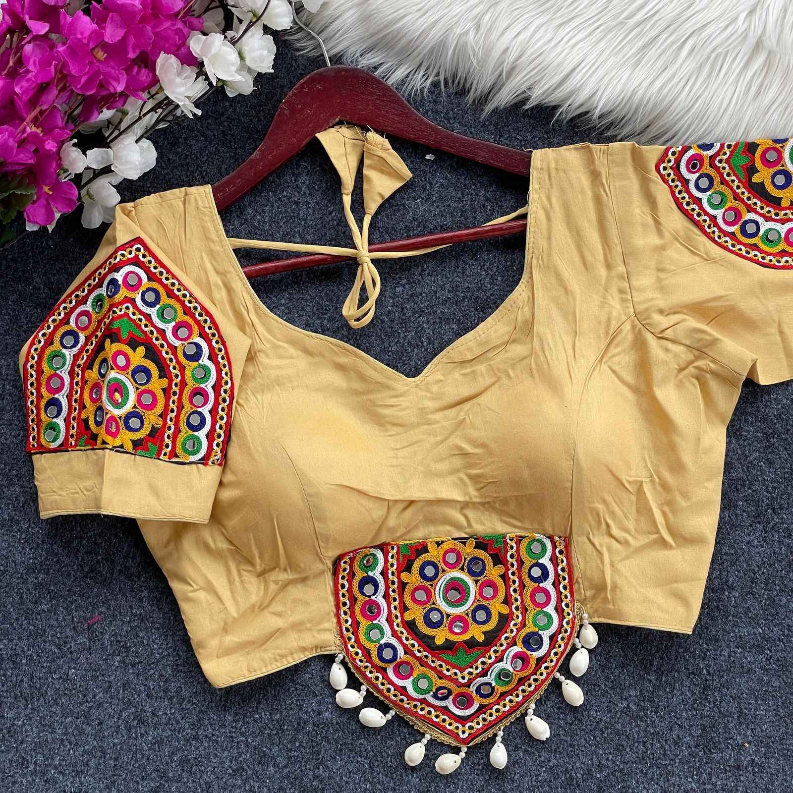 NAVRATRI HALTER NECK  HEAVY EMBROIDERY BLOUSE AT WHOLESALE PRICE