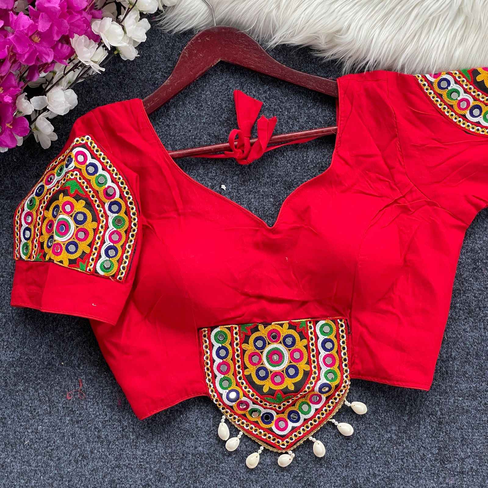 NAVRATRI HALTER NECK  HEAVY EMBROIDERY BLOUSE AT WHOLESALE PRICE