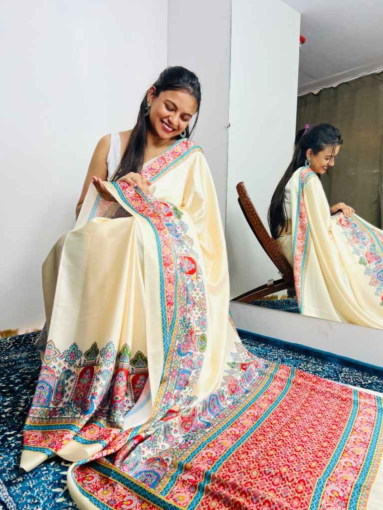 ORIGINAL JAPAN DEVSENA SATIN DIGITAL PRINTED SAREE AT WHOLESALE PRICE