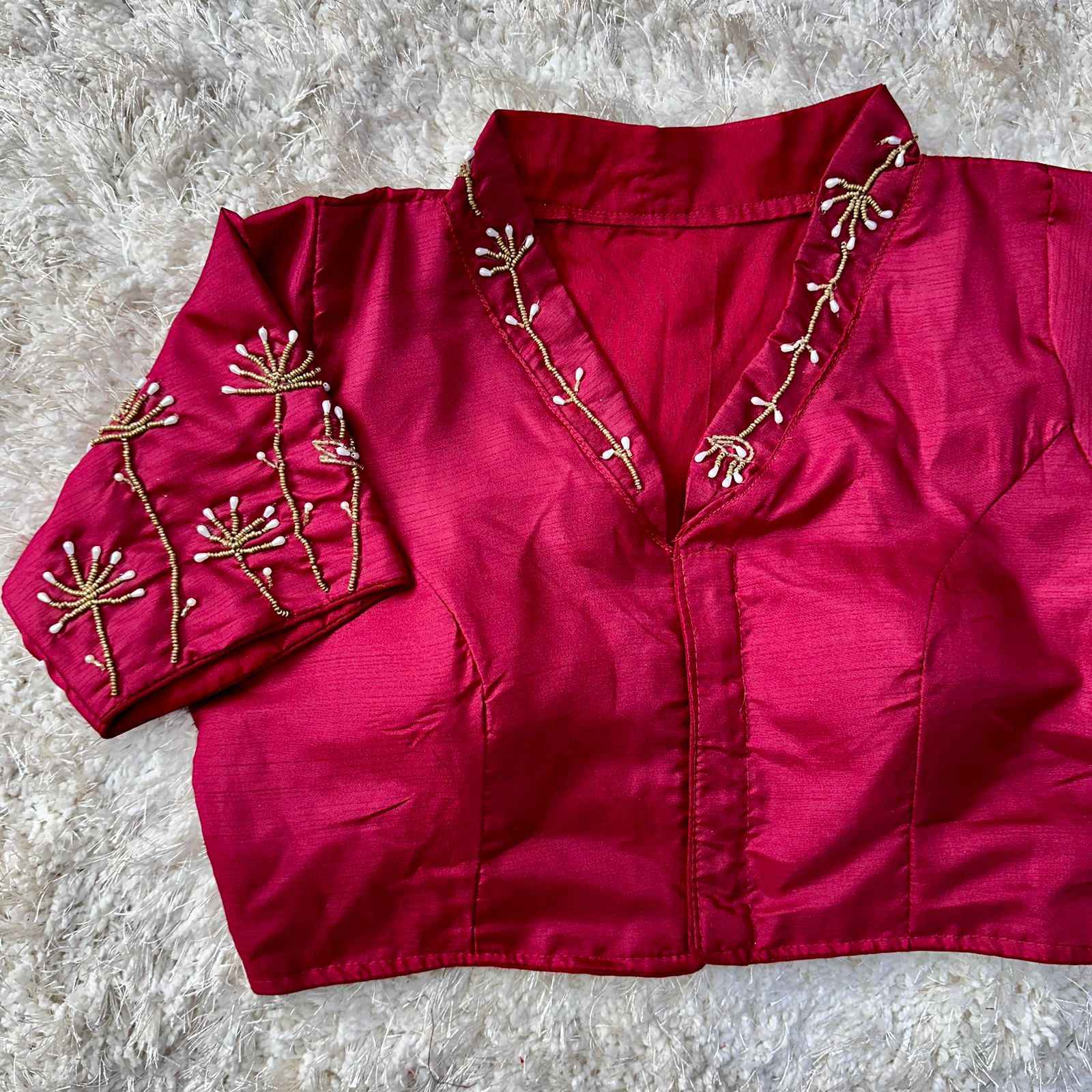 PISTA SILK HANDWORK DESIGNER BLOUSE AT WHOLESALE PRICE